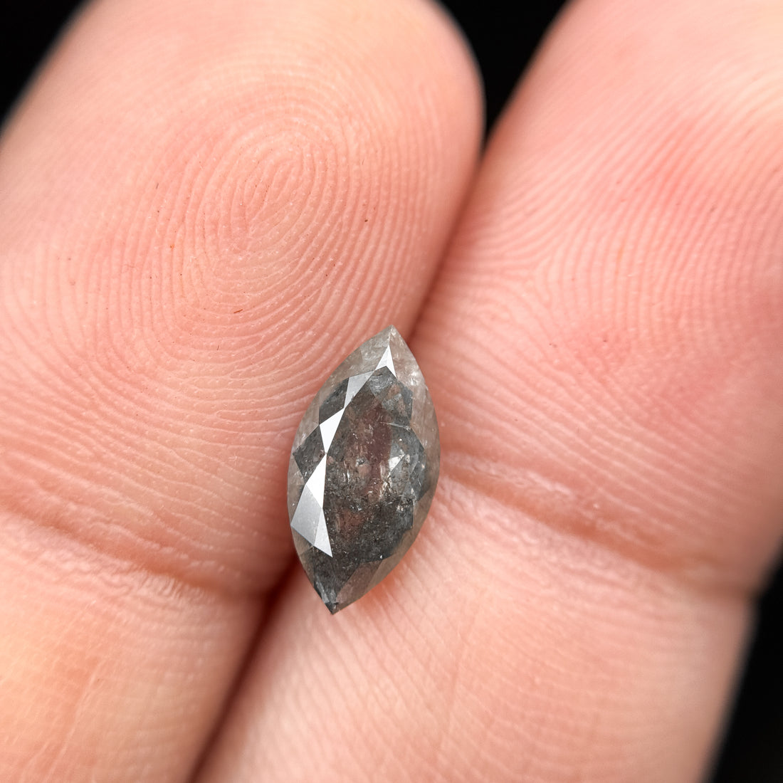 1.51 Ct Marquise Rose Cut Grey Natural Salt and Pepper Diamond