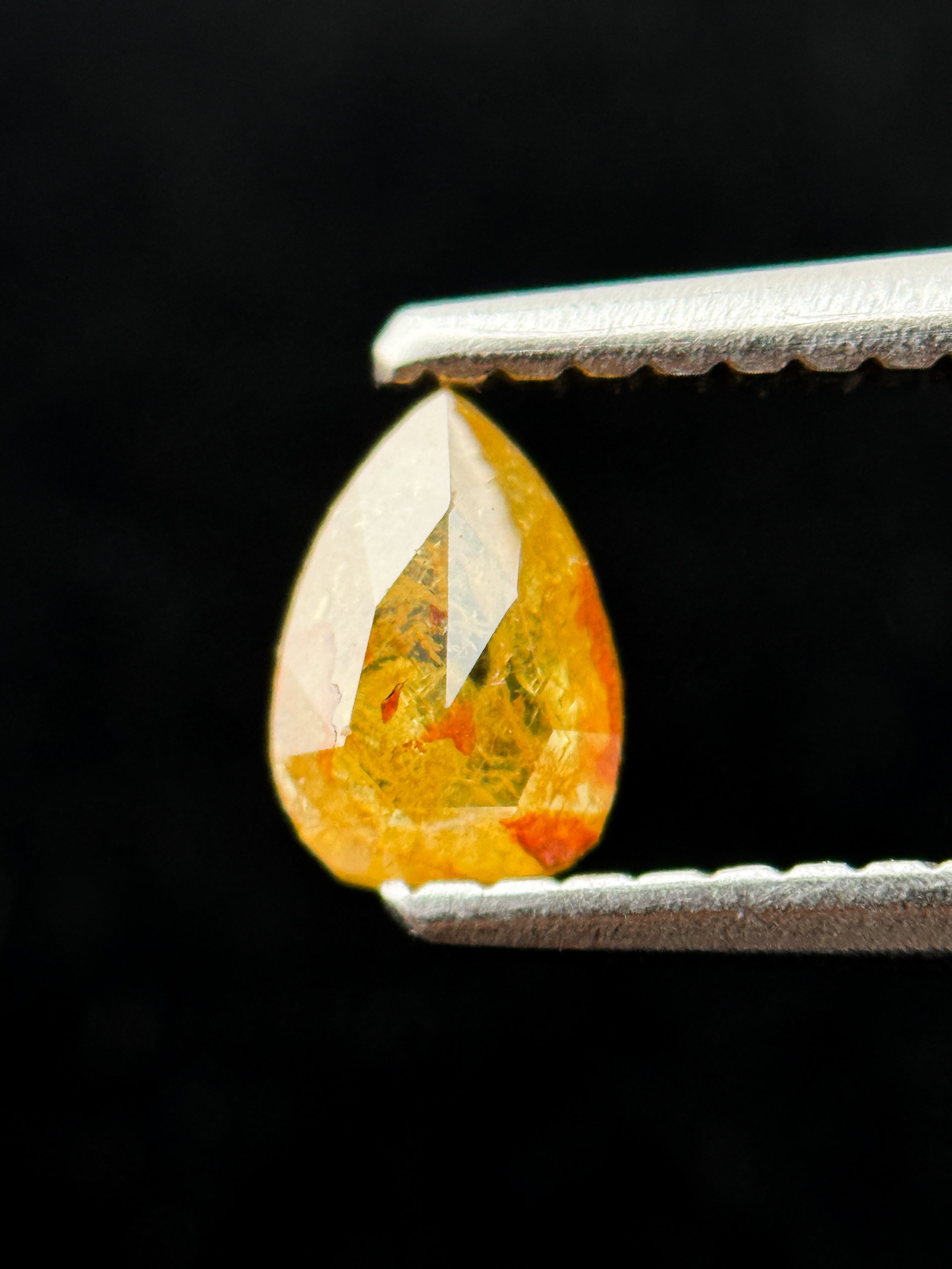 0.32 Ct Pear Rose Cut Yellow Natural Salt and Pepper Diamond