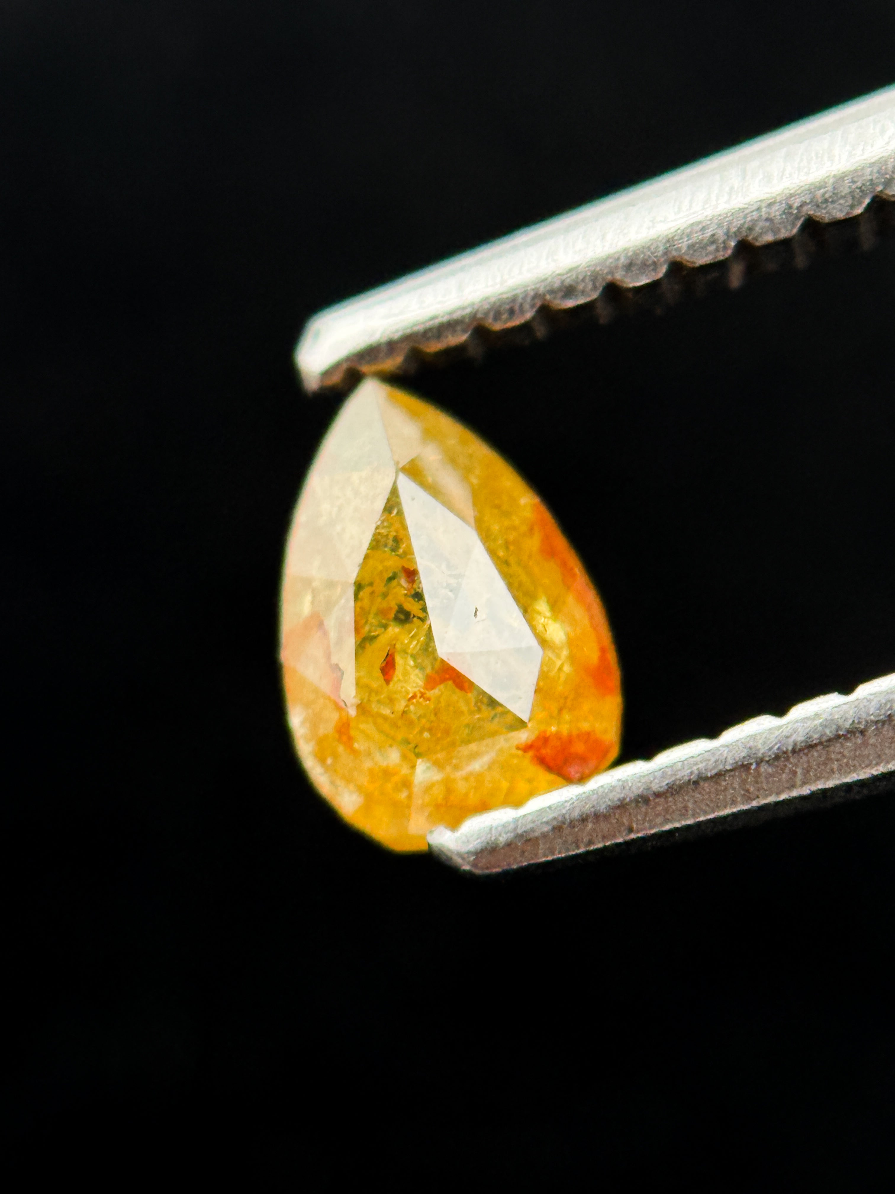0.32 Ct Pear Rose Cut Yellow Natural Salt and Pepper Diamond