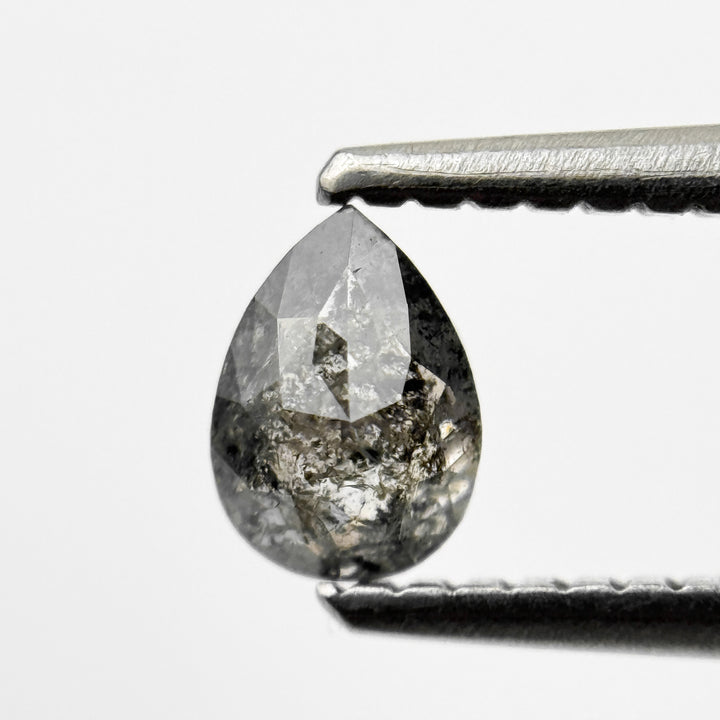 0.46 Ct Pear Rose Cut Grey Natural Salt and Pepper Diamond