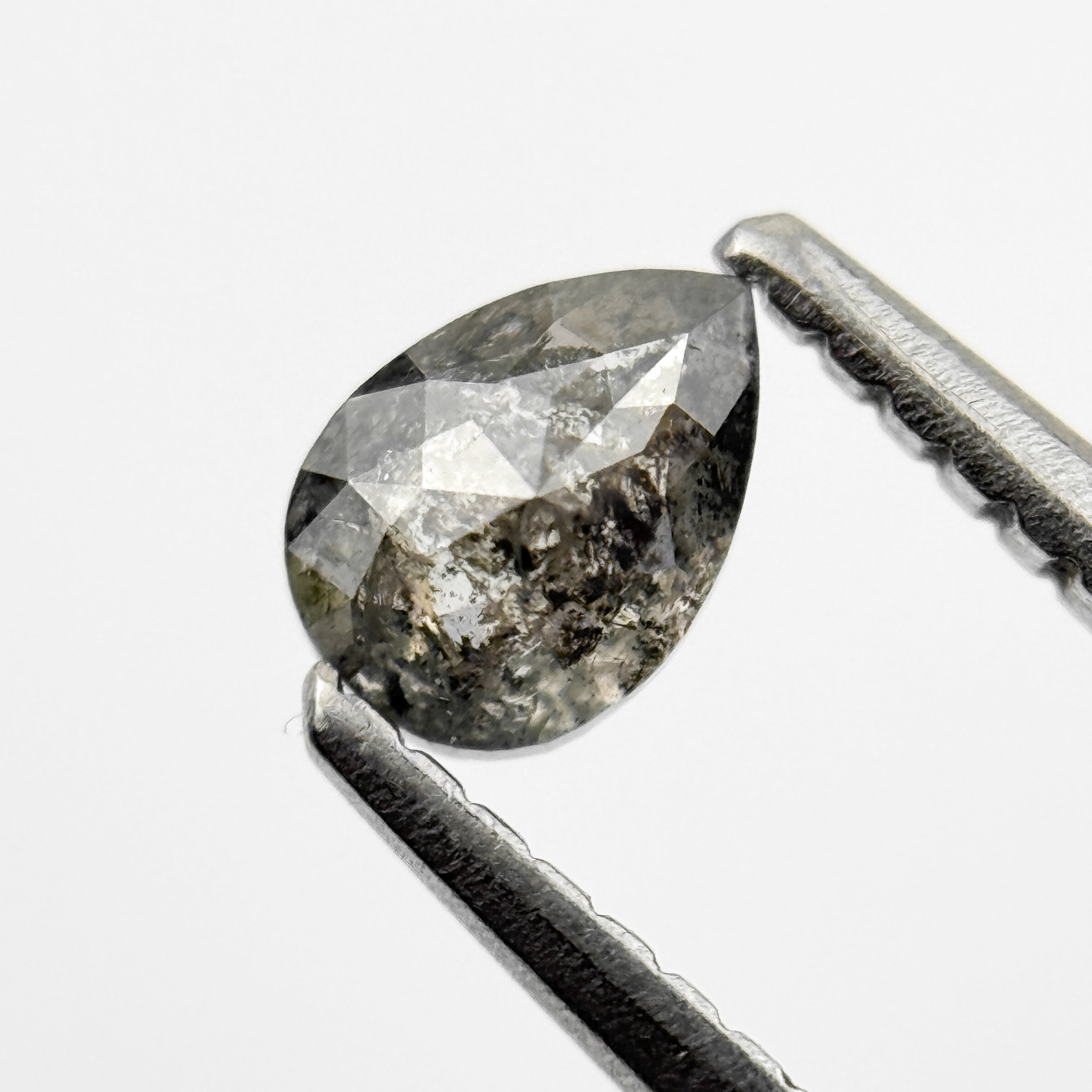 0.46 Ct Pear Rose Cut Grey Natural Salt and Pepper Diamond