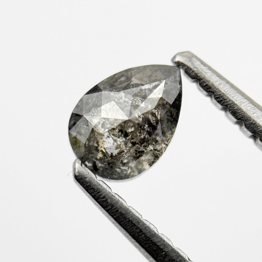 0.46 Ct Pear Rose Cut Grey Natural Salt and Pepper Diamond