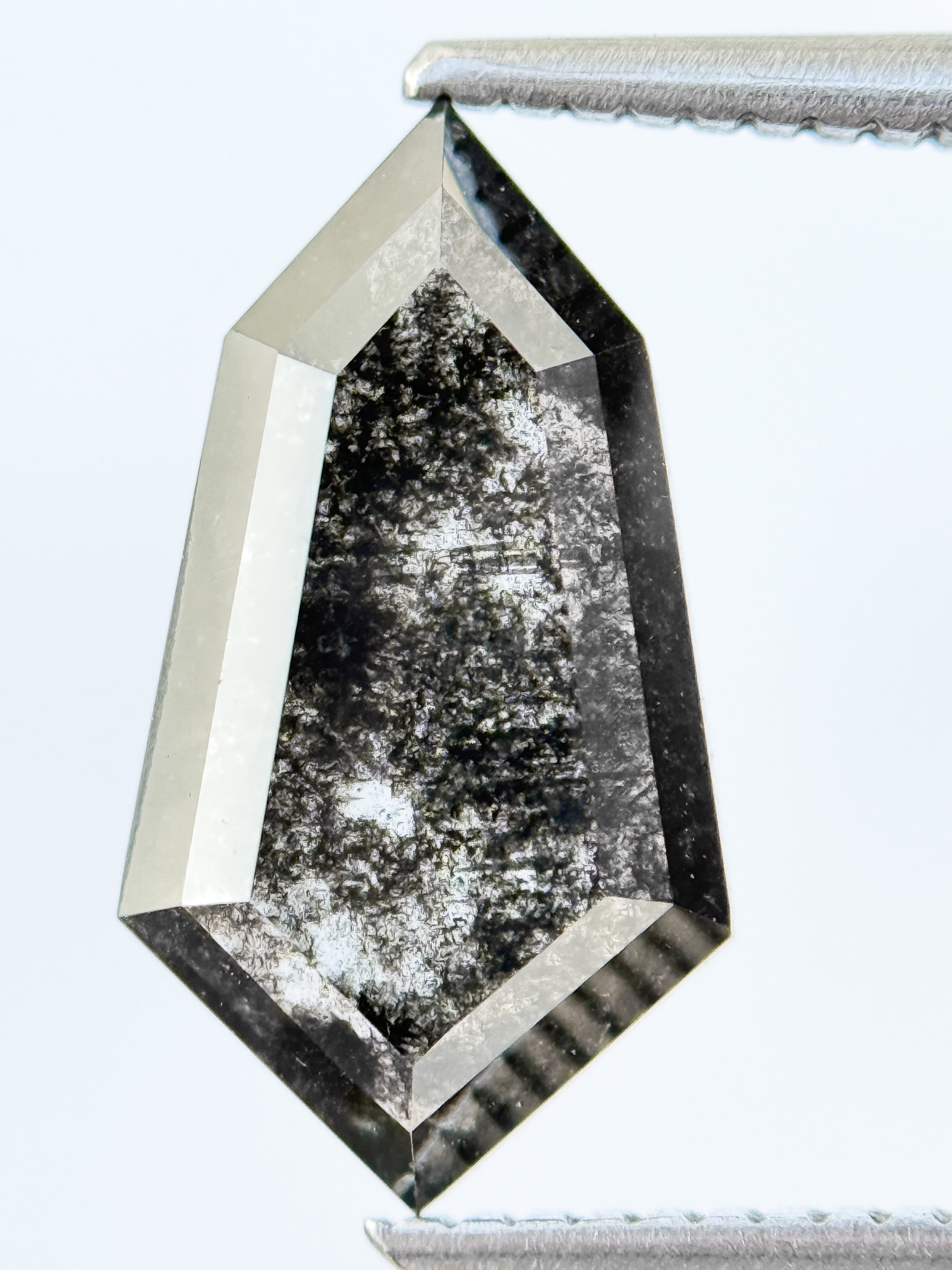 2.98 Ct Hexagon Rose Cut Grey Natural Salt and Pepper Diamond