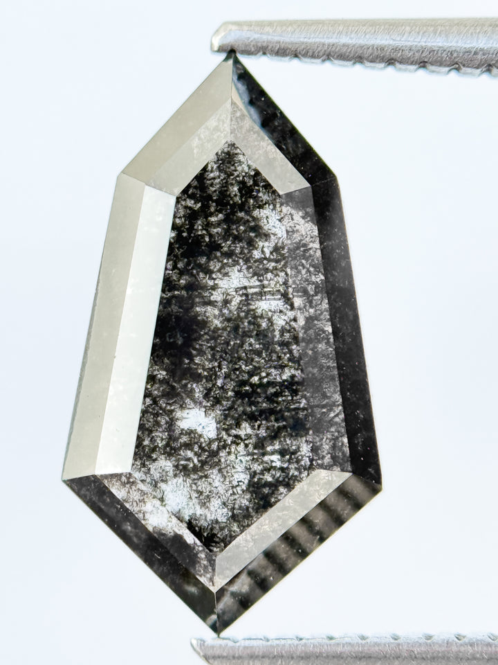 2.98 Ct Hexagon Rose Cut Grey Natural Salt and Pepper Diamond