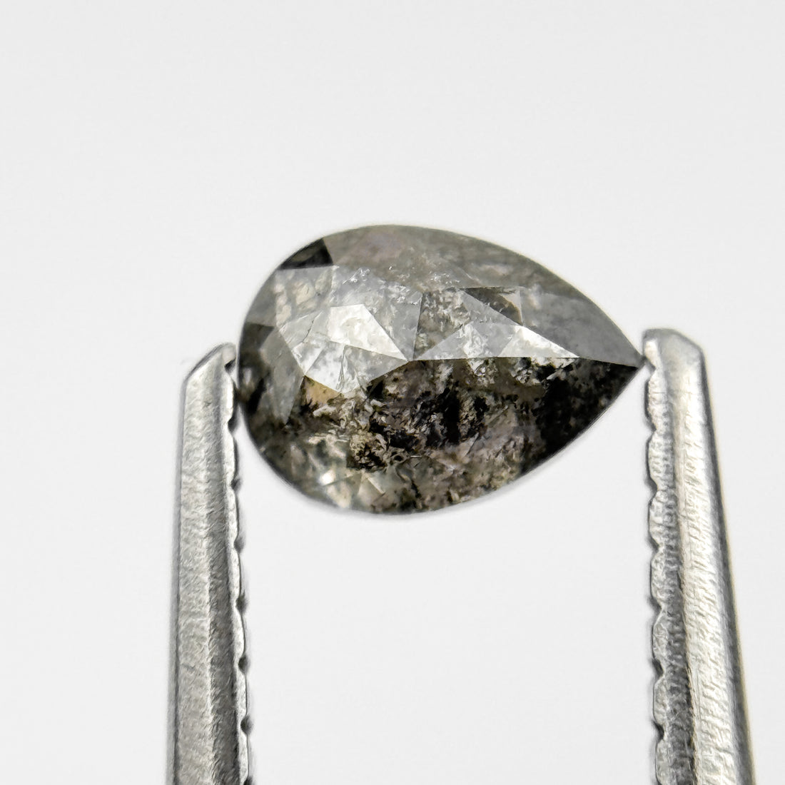 0.46 Ct Pear Rose Cut Grey Natural Salt and Pepper Diamond