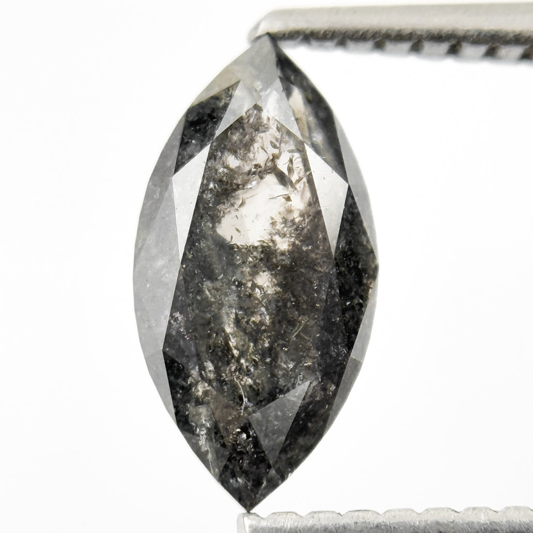 1.30 Ct Marquise Rose Cut Grey Natural Salt and Pepper Diamond