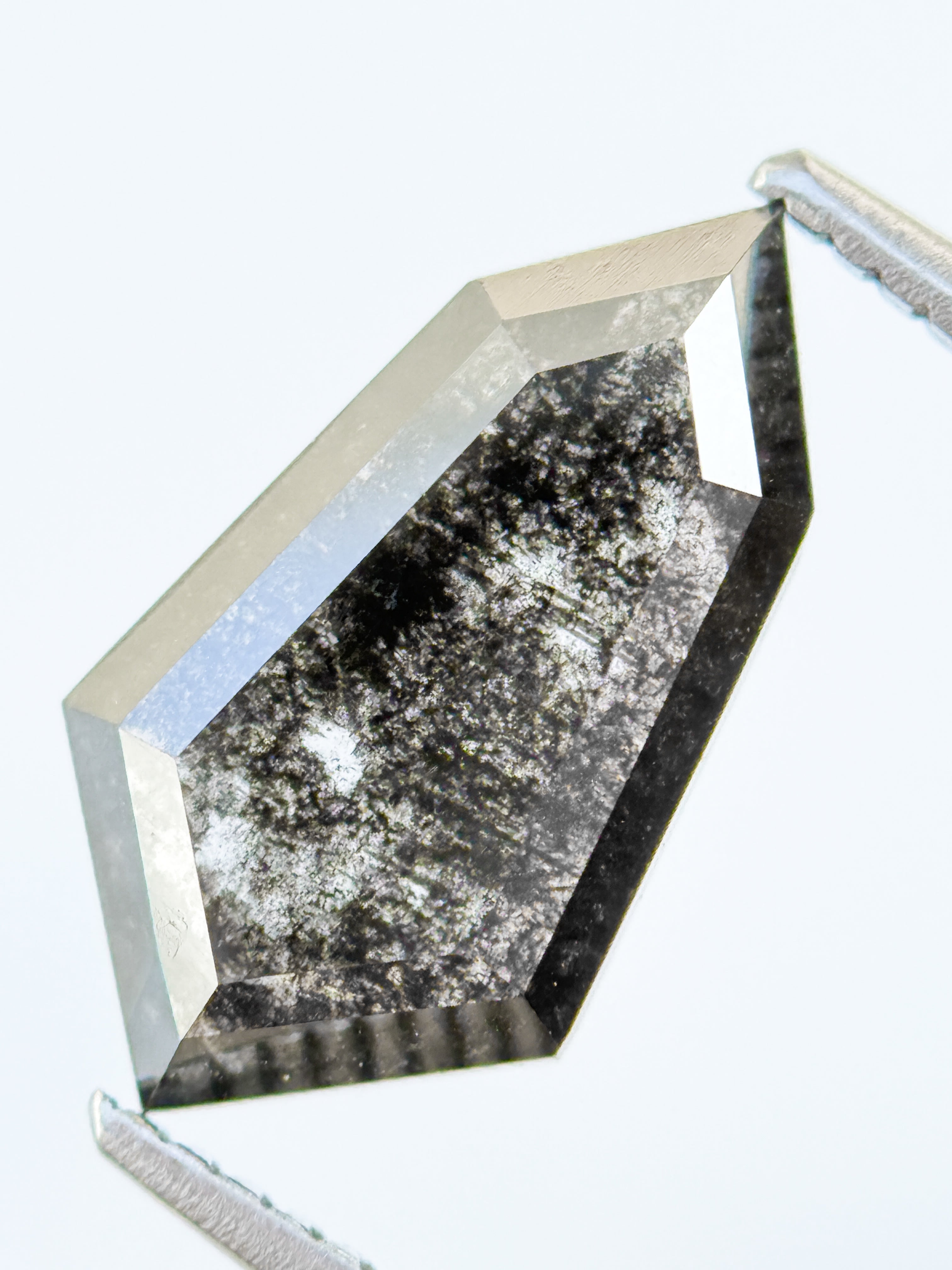 2.98 Ct Hexagon Rose Cut Grey Natural Salt and Pepper Diamond