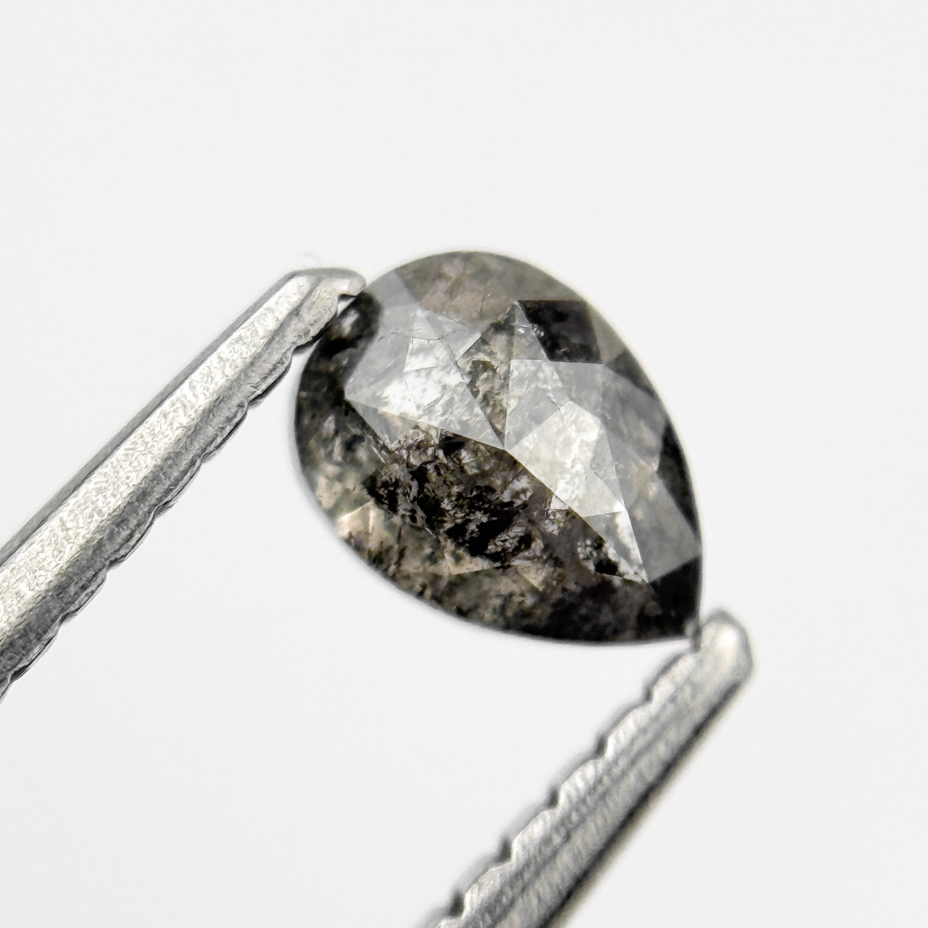 0.46 Ct Pear Rose Cut Grey Natural Salt and Pepper Diamond