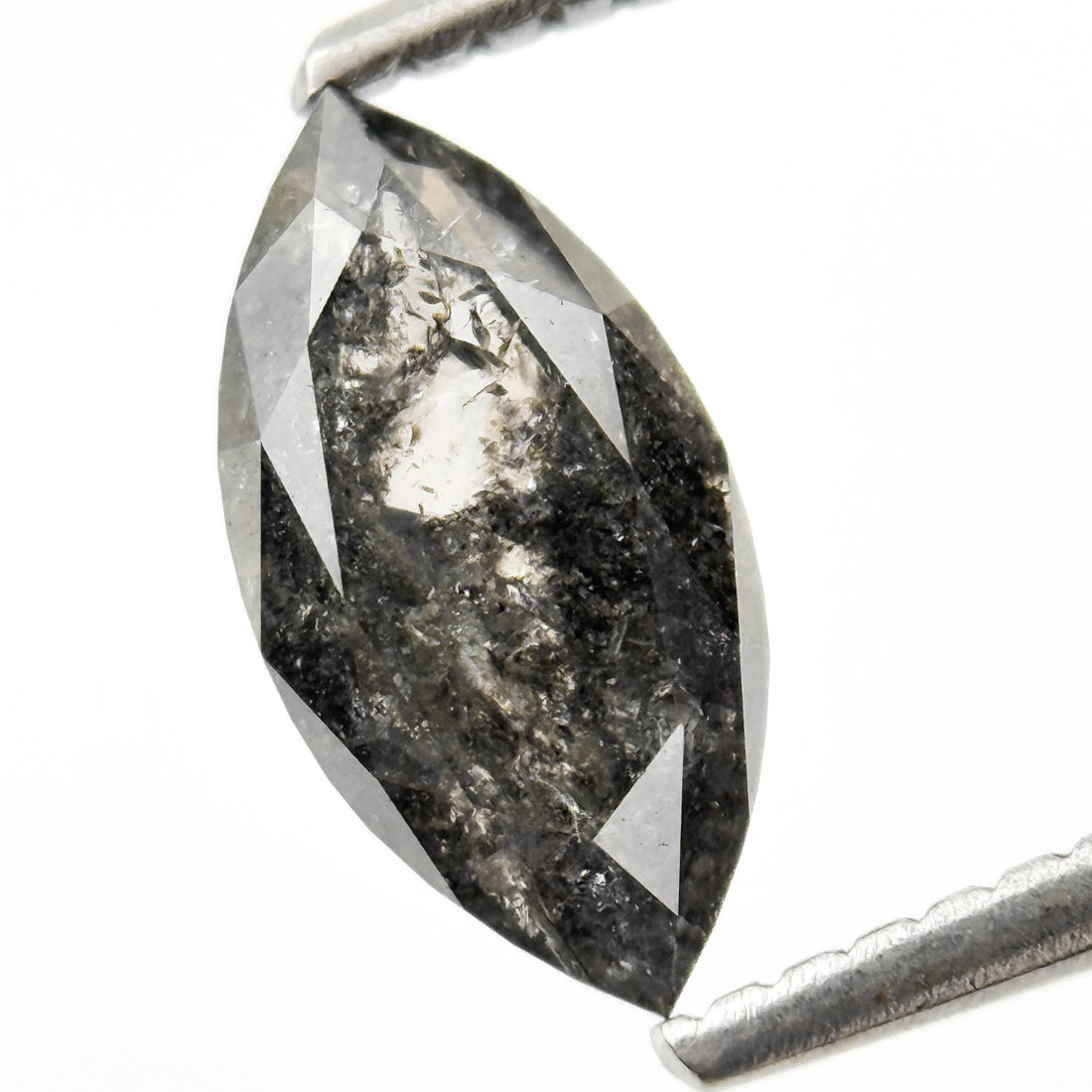 1.30 Ct Marquise Rose Cut Grey Natural Salt and Pepper Diamond