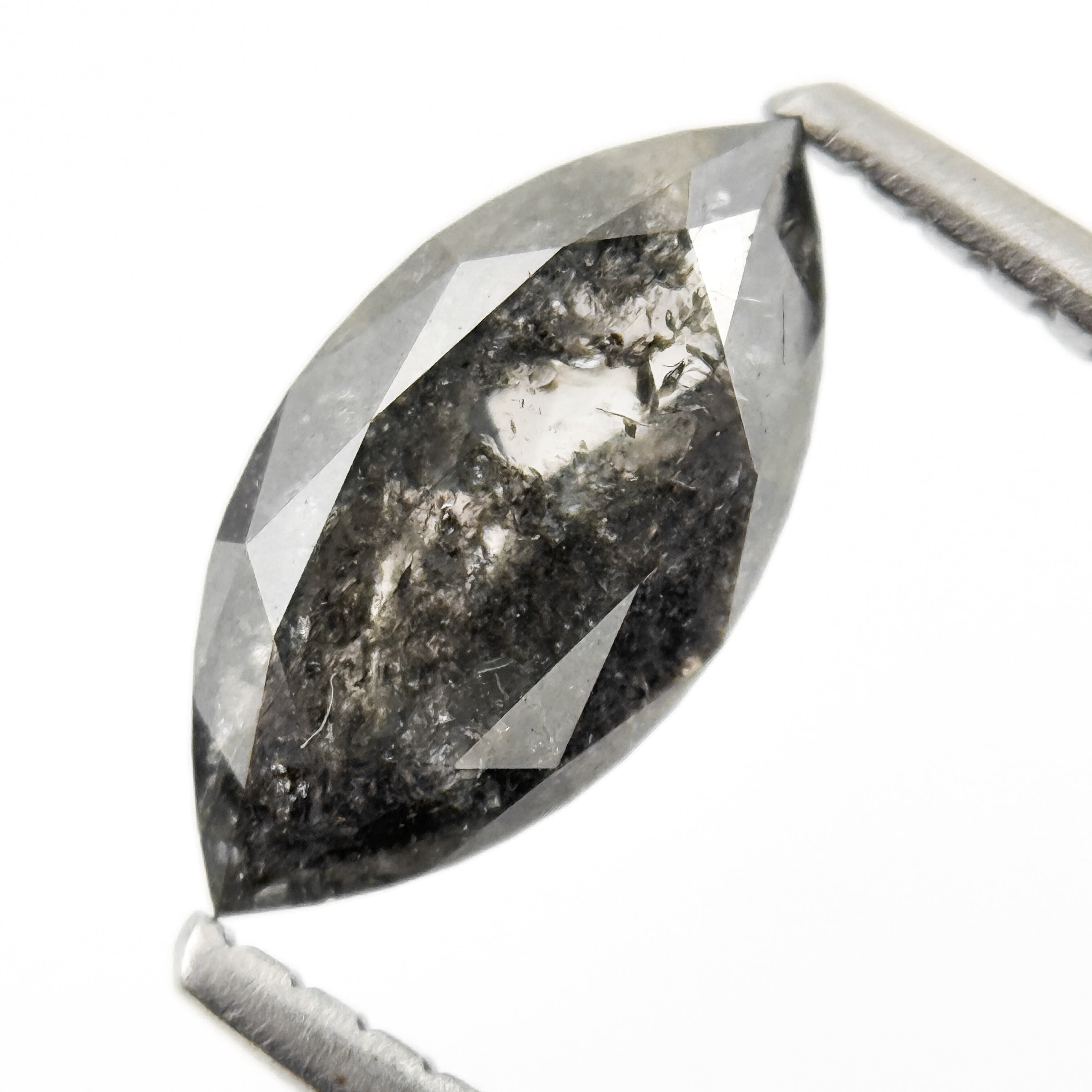 1.30 Ct Marquise Rose Cut Grey Natural Salt and Pepper Diamond