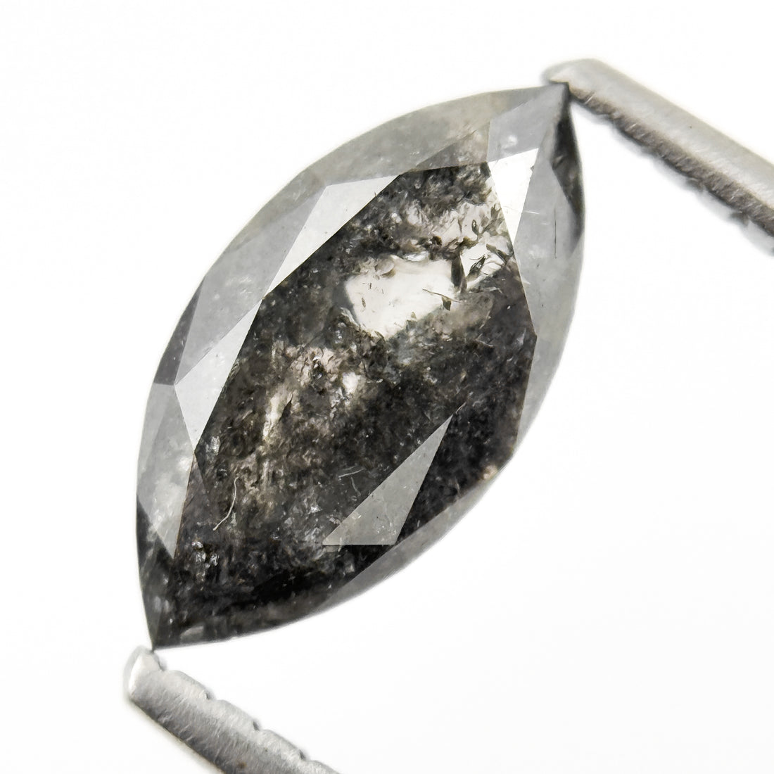 1.30 Ct Marquise Rose Cut Grey Natural Salt and Pepper Diamond