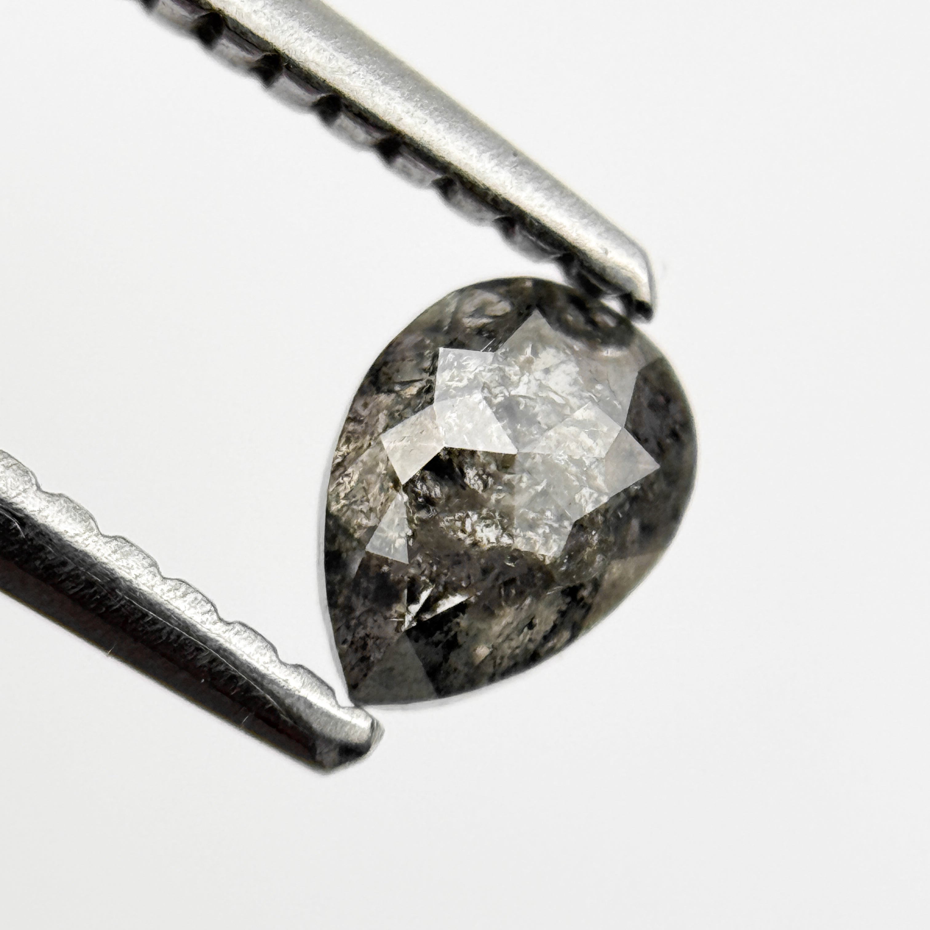 0.46 Ct Pear Rose Cut Grey Natural Salt and Pepper Diamond