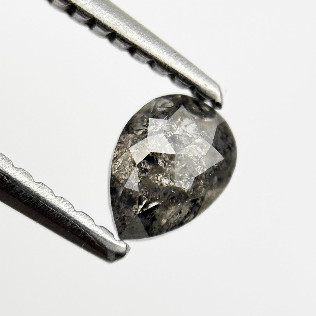 0.46 Ct Pear Rose Cut Grey Natural Salt and Pepper Diamond