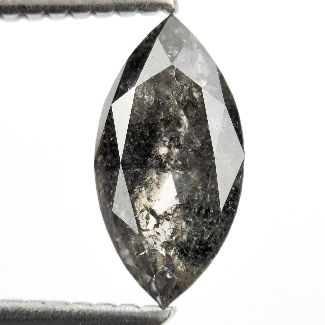 1.30 Ct Marquise Rose Cut Grey Natural Salt and Pepper Diamond