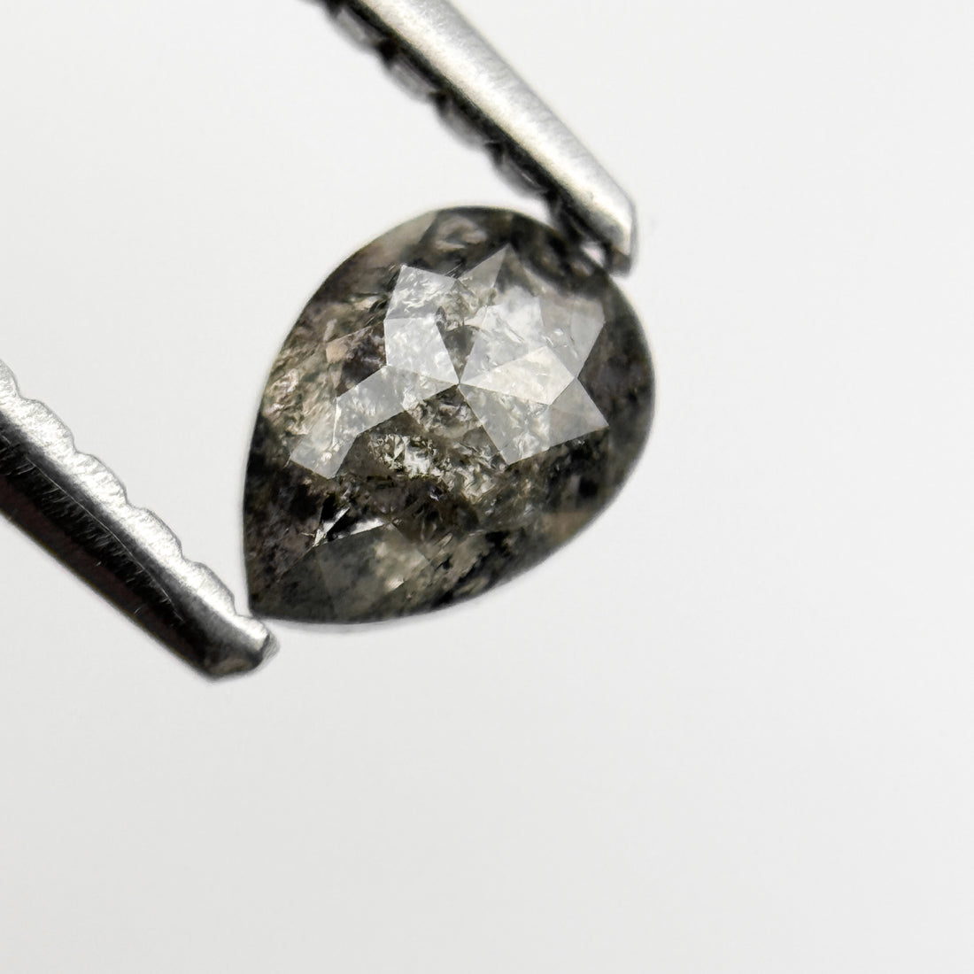 0.46 Ct Pear Rose Cut Grey Natural Salt and Pepper Diamond