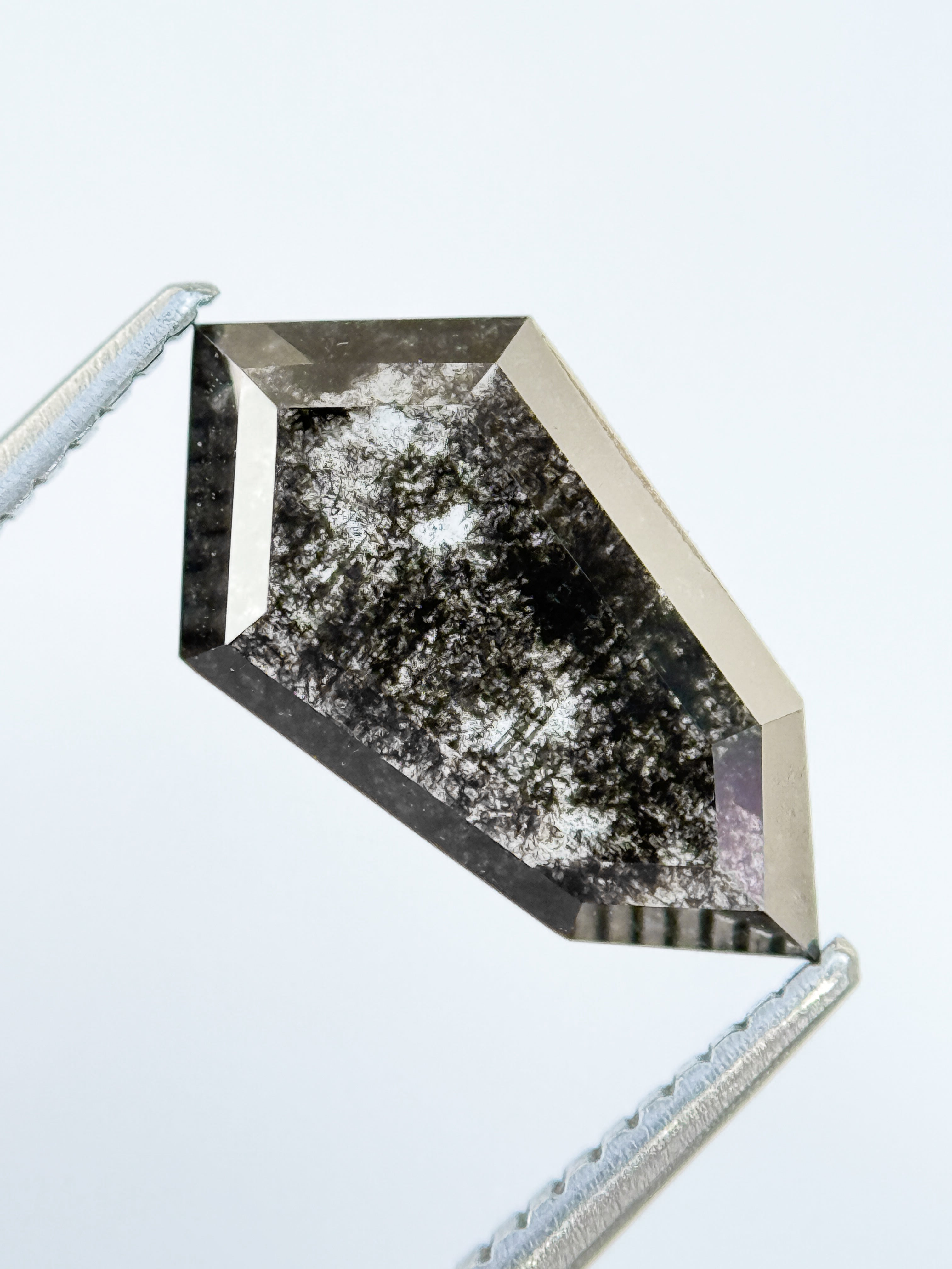 2.98 Ct Hexagon Rose Cut Grey Natural Salt and Pepper Diamond