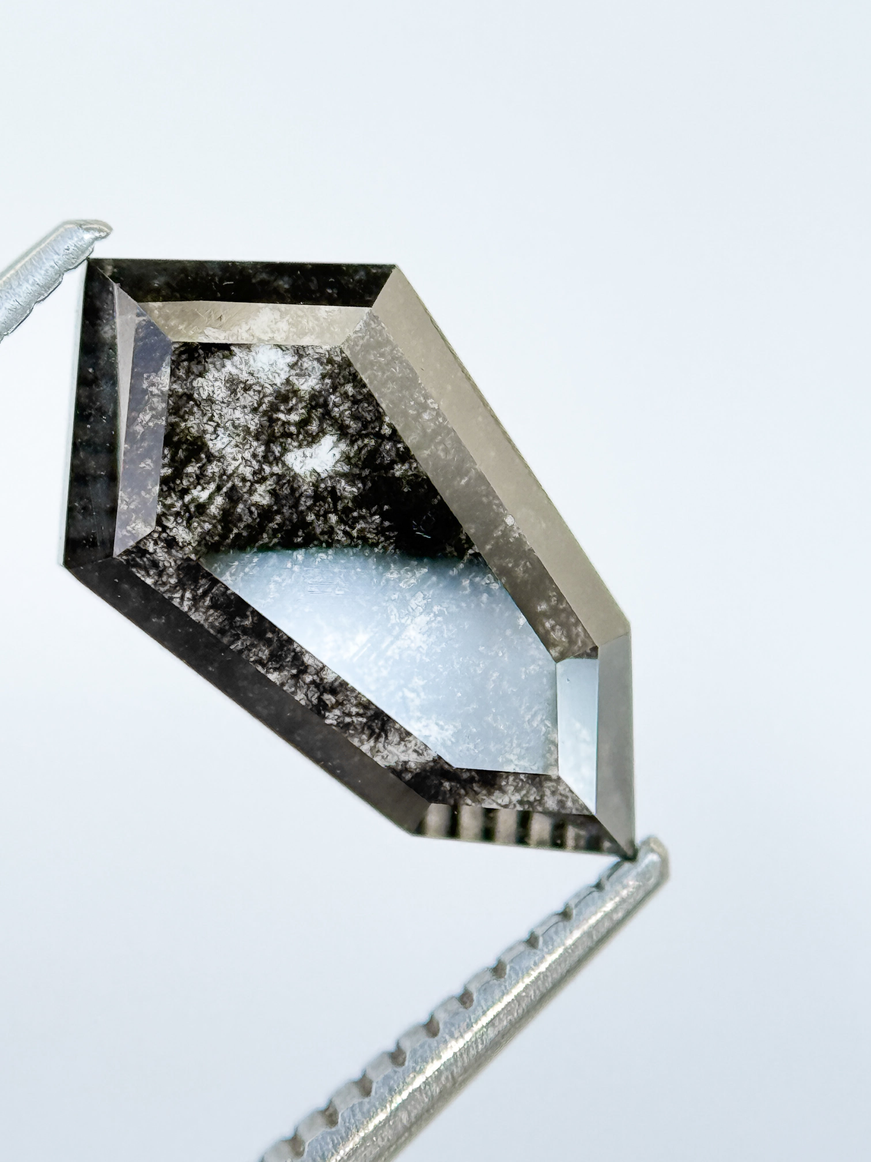 2.98 Ct Hexagon Rose Cut Grey Natural Salt and Pepper Diamond