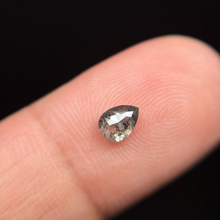 0.46 Ct Pear Rose Cut Grey Natural Salt and Pepper Diamond