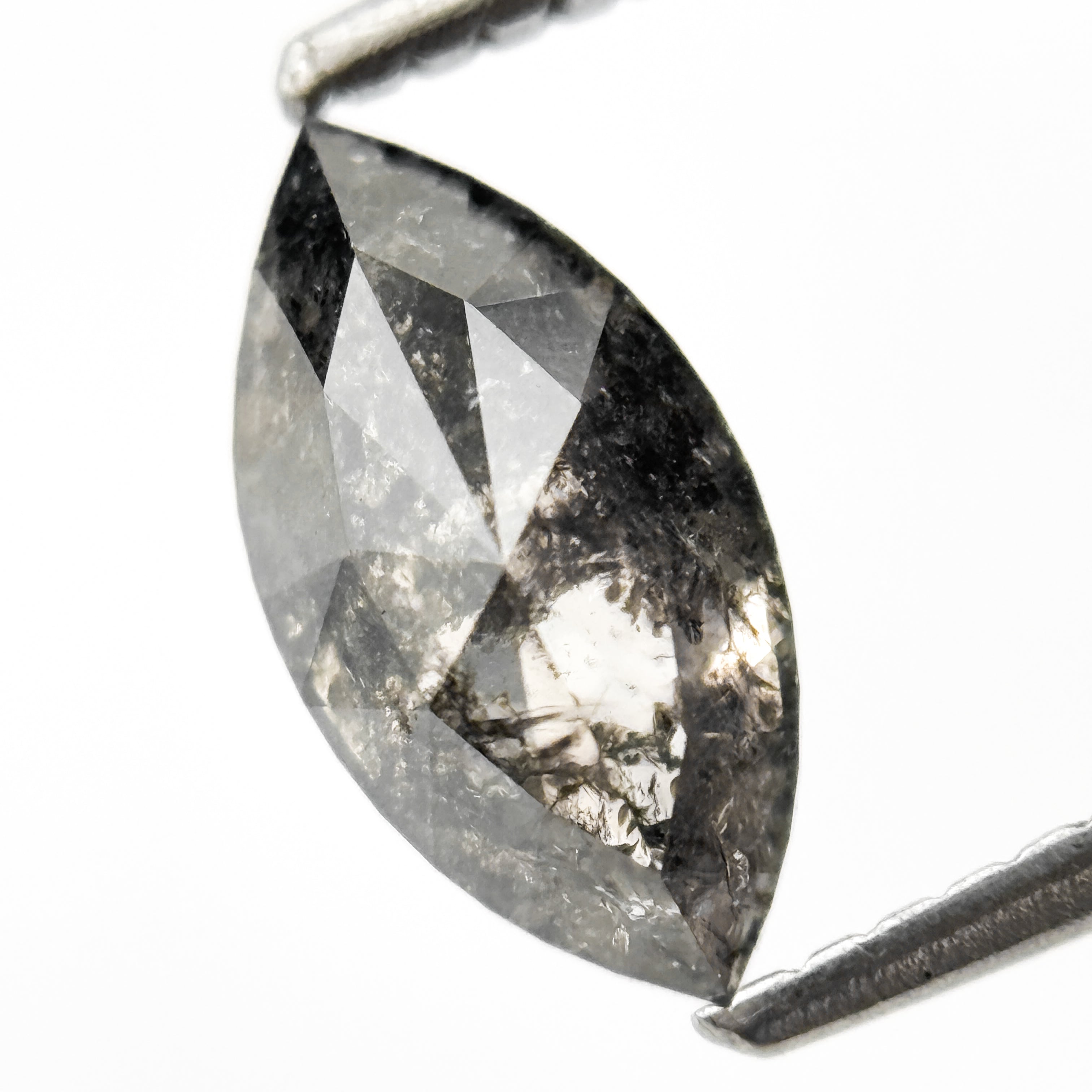 1.30 Ct Marquise Rose Cut Grey Natural Salt and Pepper Diamond