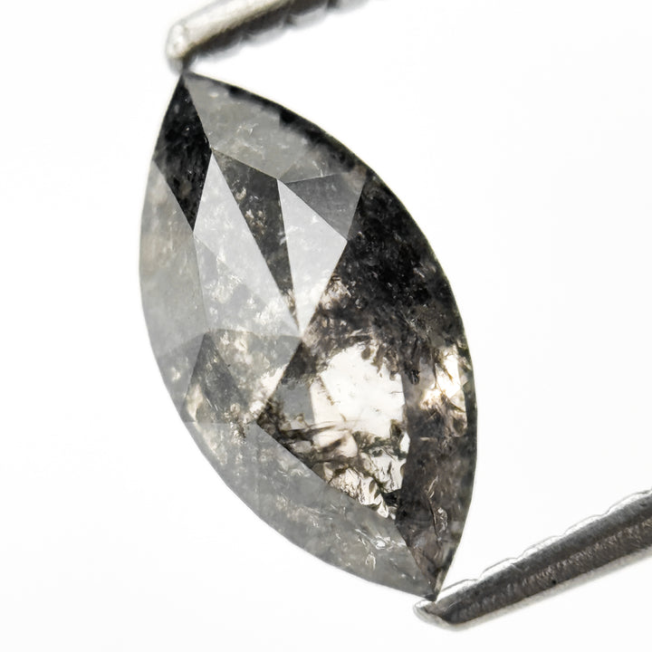 1.30 Ct Marquise Rose Cut Grey Natural Salt and Pepper Diamond