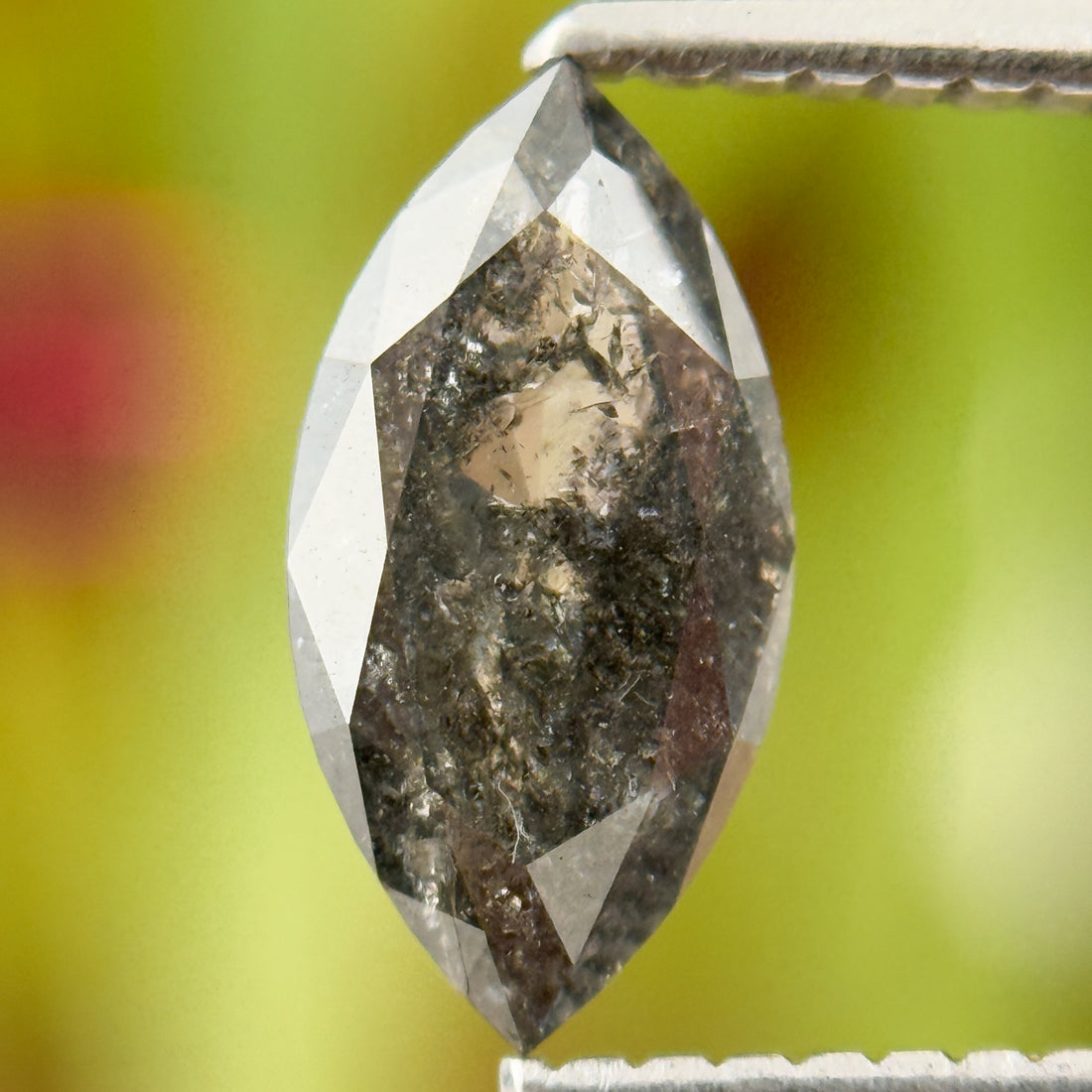 1.30 Ct Marquise Rose Cut Grey Natural Salt and Pepper Diamond