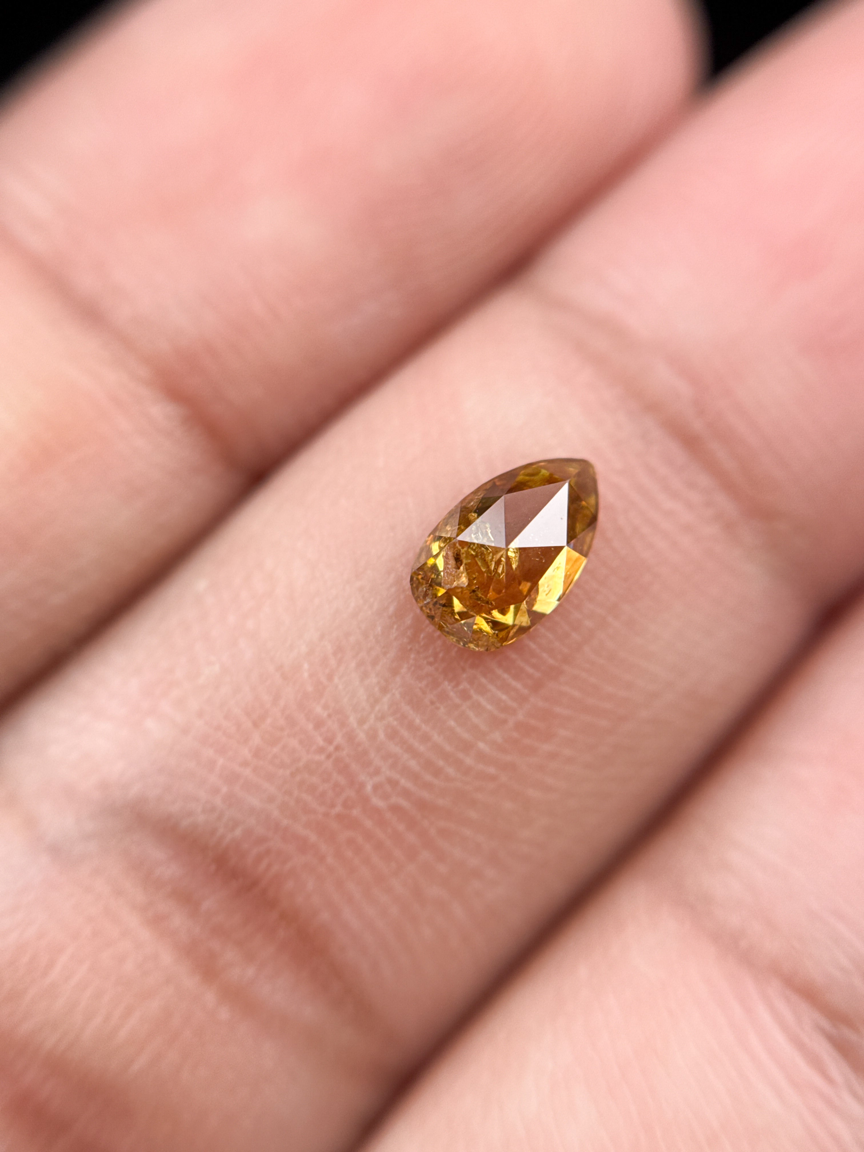 0.62 Ct Pear Rose Cut Orange Natural Minimal Diamond