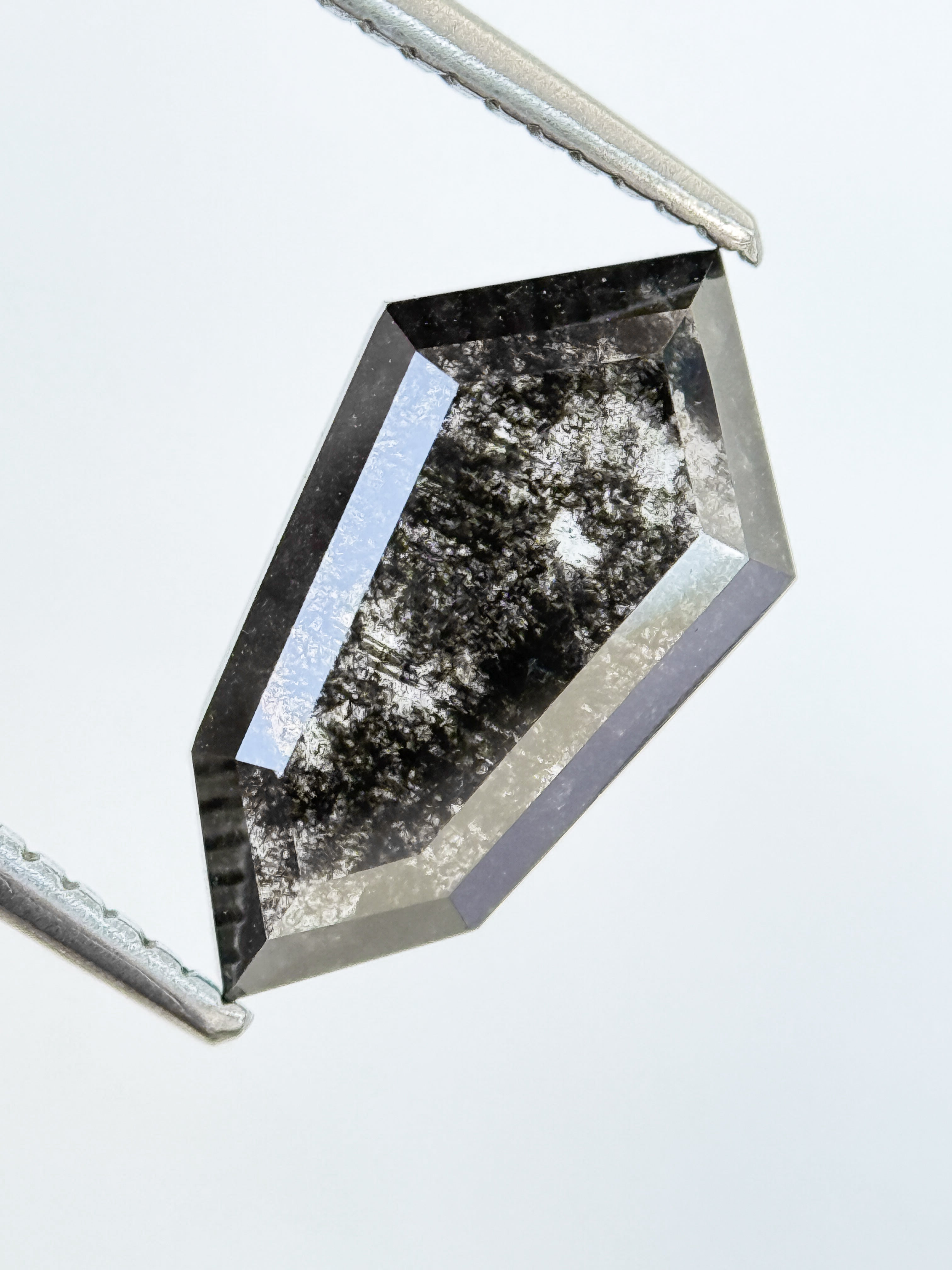 2.98 Ct Hexagon Rose Cut Grey Natural Salt and Pepper Diamond