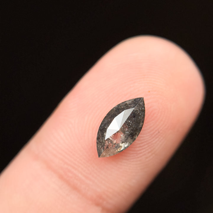 1.30 Ct Marquise Rose Cut Grey Natural Salt and Pepper Diamond