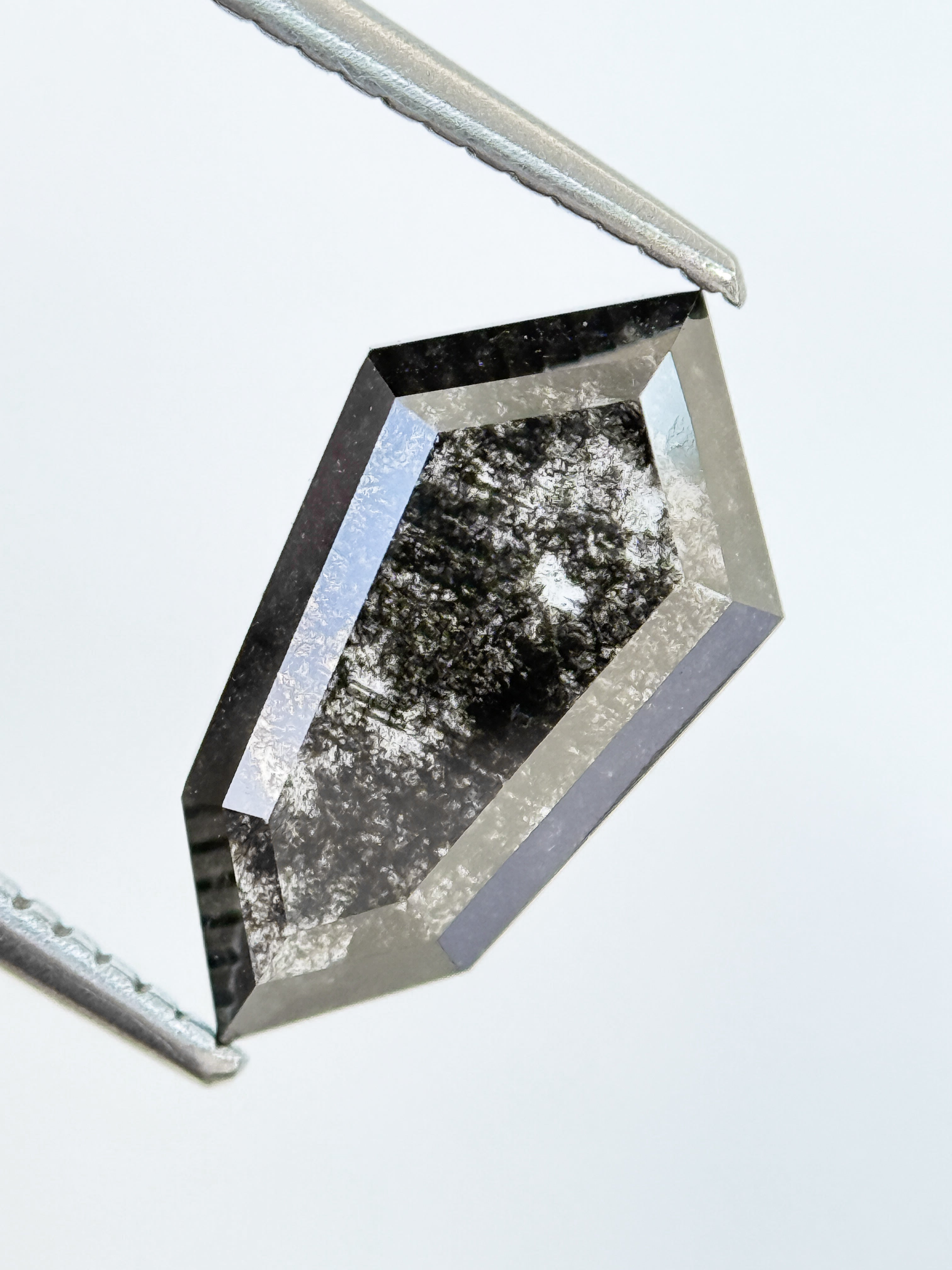 2.98 Ct Hexagon Rose Cut Grey Natural Salt and Pepper Diamond