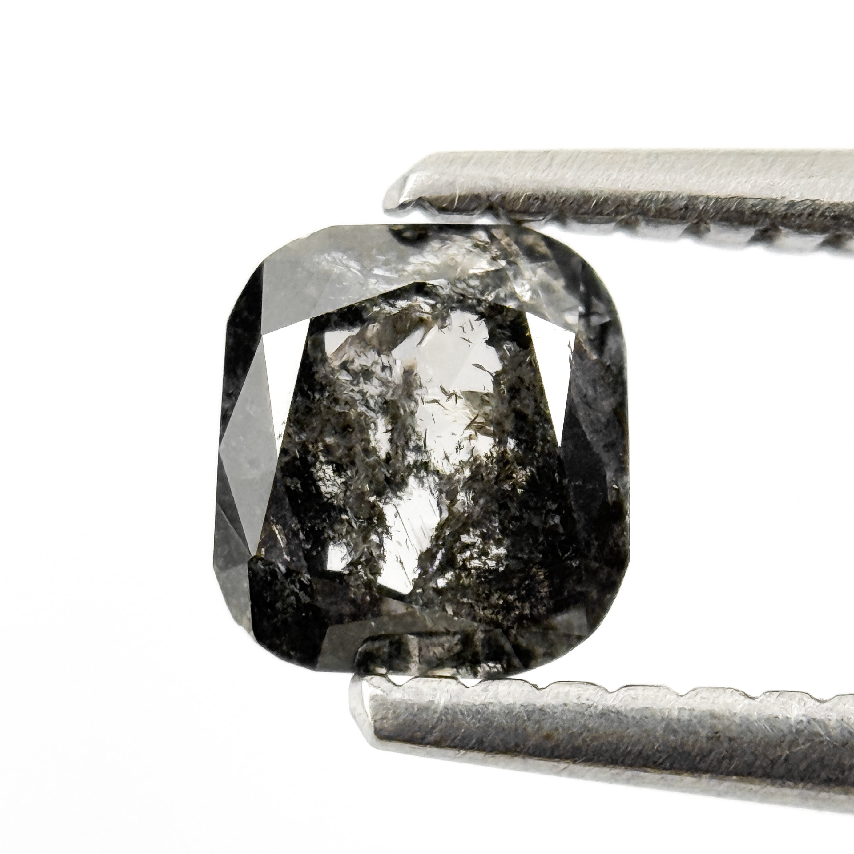 0.69 Ct Cushion Rose Cut Grey Natural Salt and Pepper Diamond