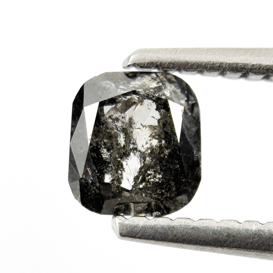 0.69 Ct Cushion Rose Cut Grey Natural Salt and Pepper Diamond