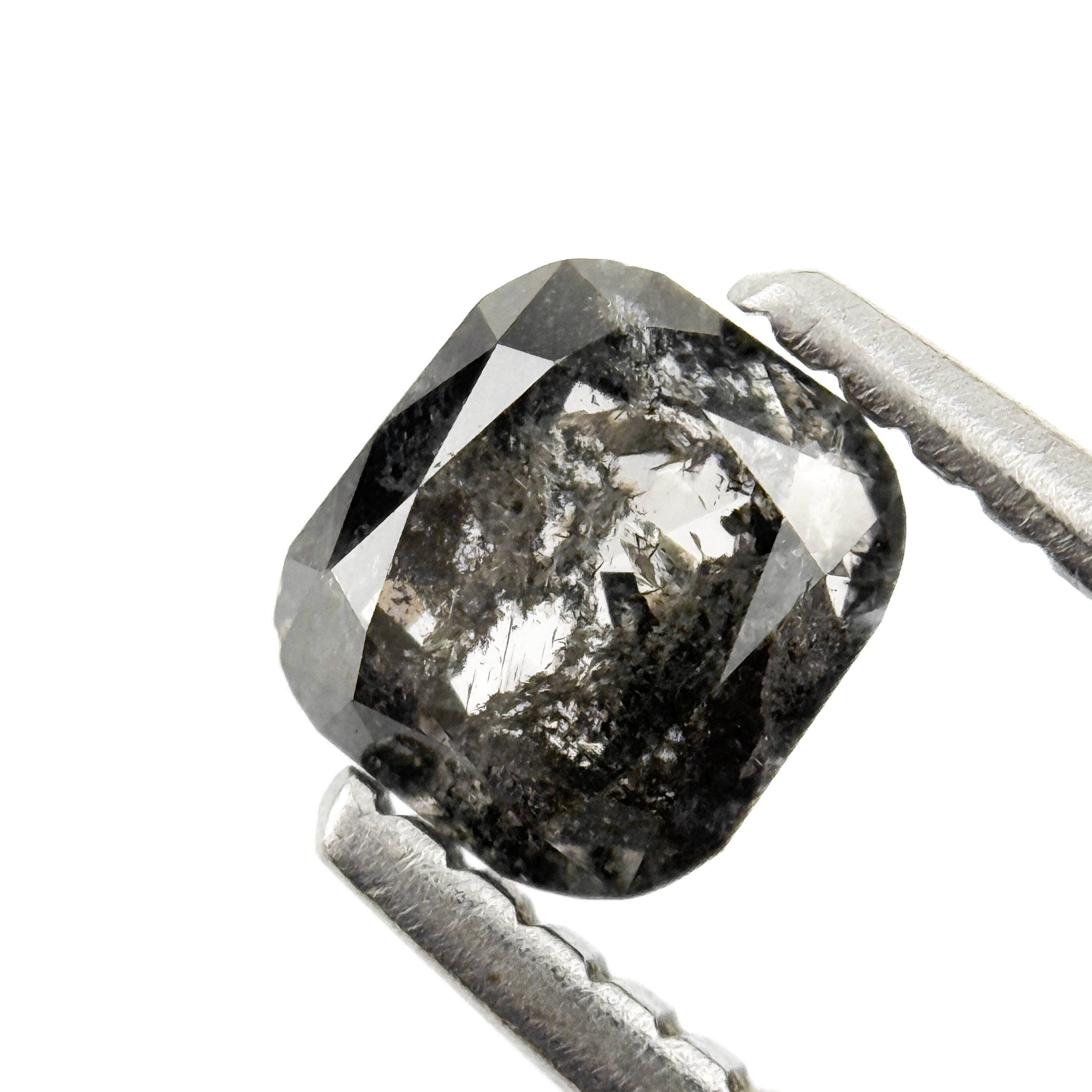 0.69 Ct Cushion Rose Cut Grey Natural Salt and Pepper Diamond