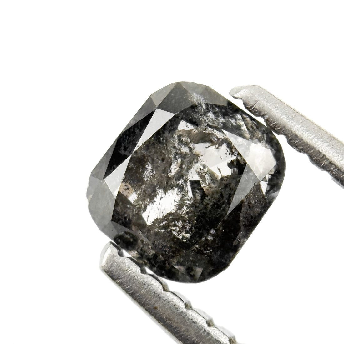0.69 Ct Cushion Rose Cut Grey Natural Salt and Pepper Diamond