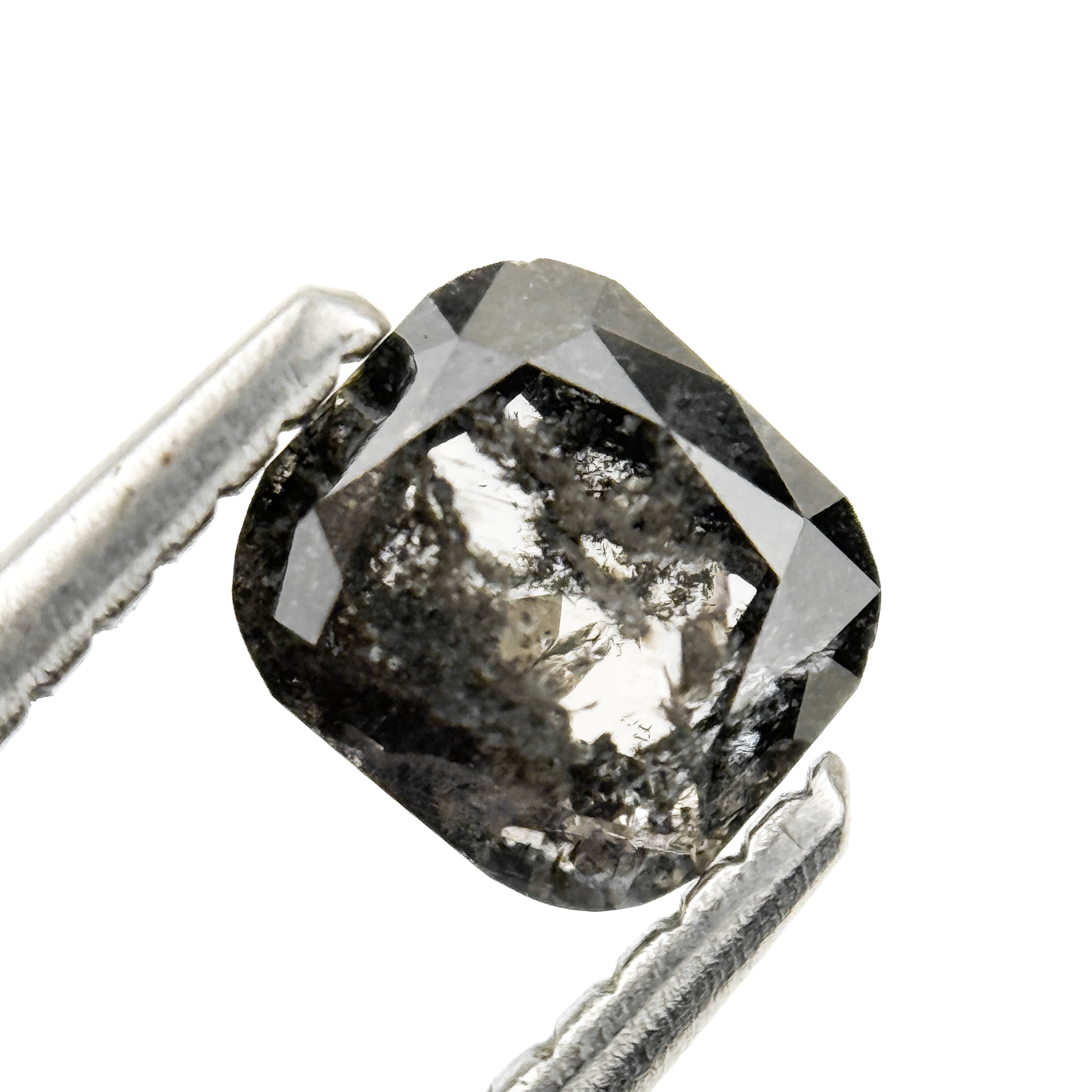0.69 Ct Cushion Rose Cut Grey Natural Salt and Pepper Diamond