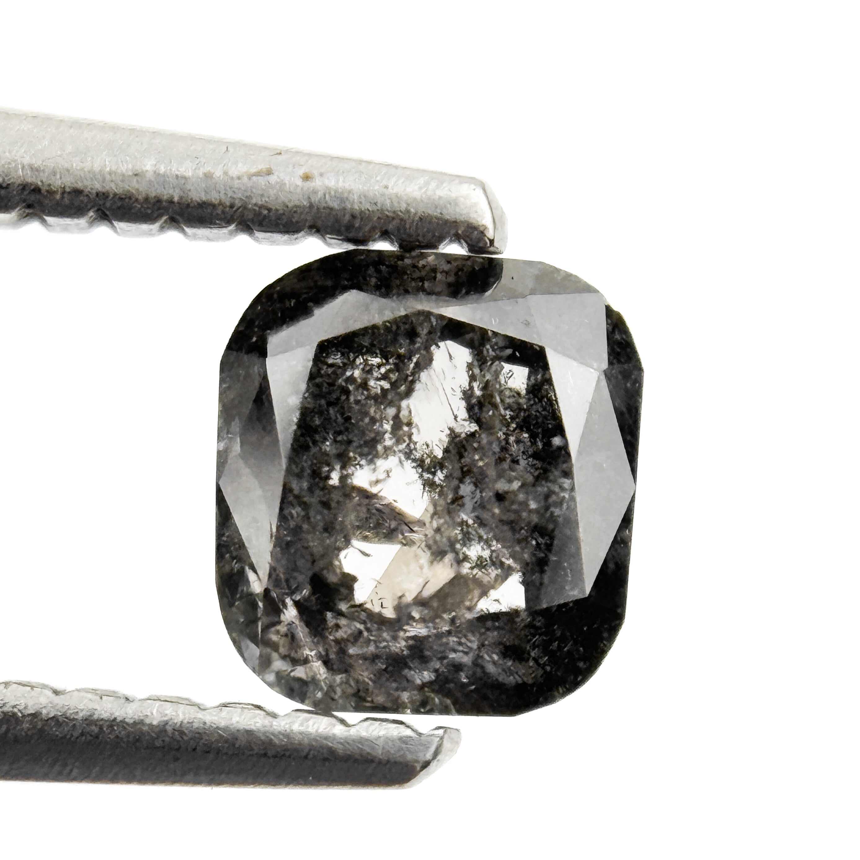 0.69 Ct Cushion Rose Cut Grey Natural Salt and Pepper Diamond
