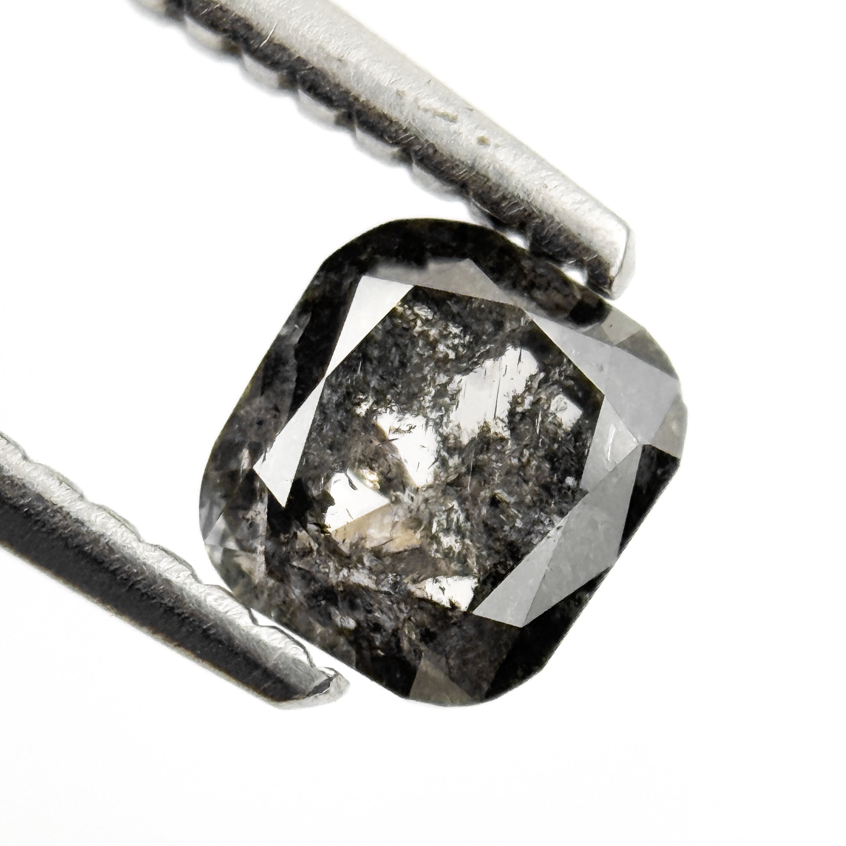 0.69 Ct Cushion Rose Cut Grey Natural Salt and Pepper Diamond