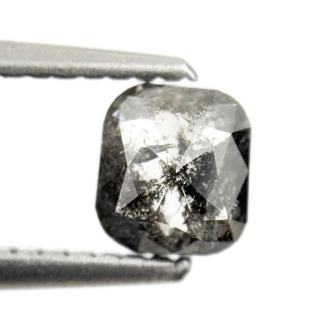 0.69 Ct Cushion Rose Cut Grey Natural Salt and Pepper Diamond