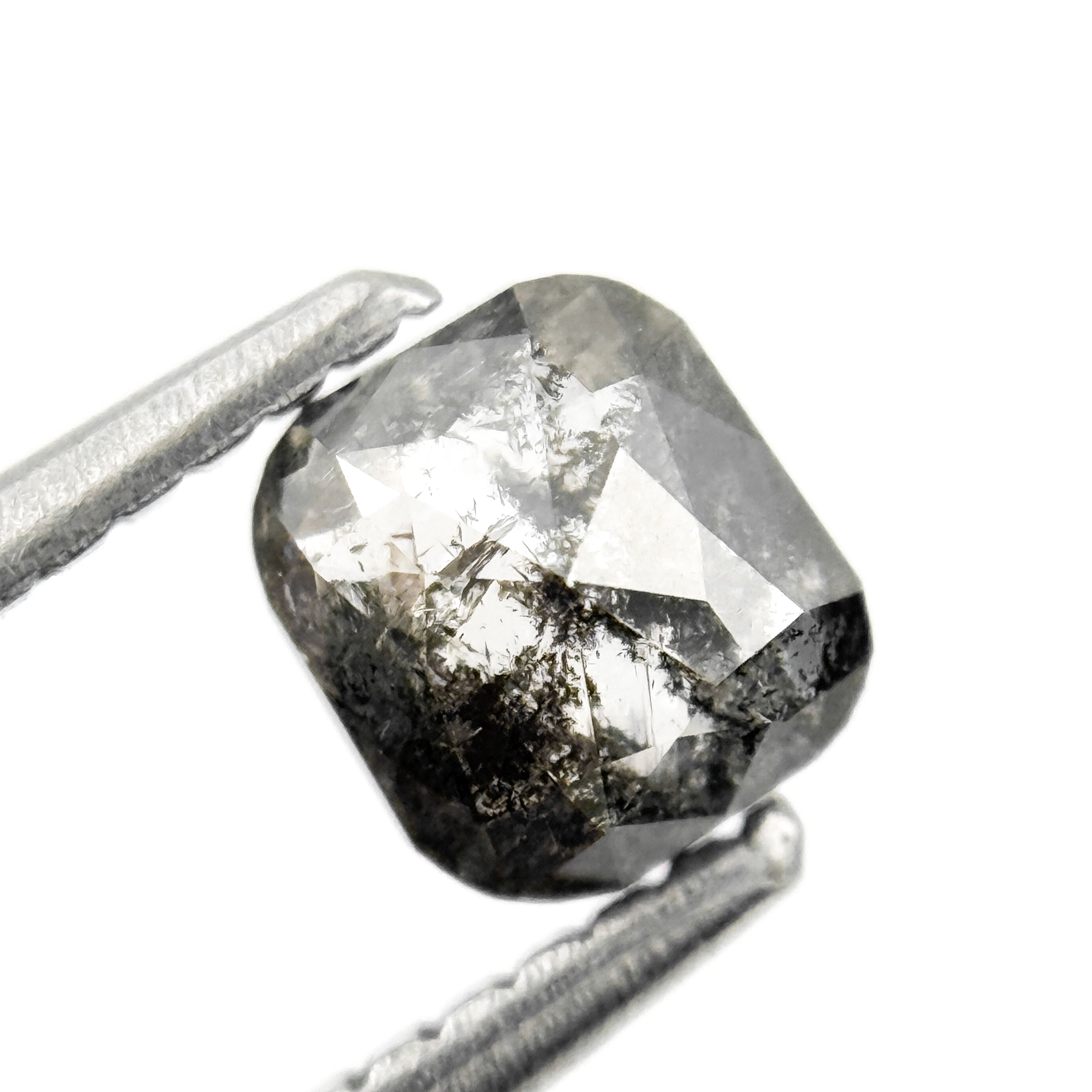 0.69 Ct Cushion Rose Cut Grey Natural Salt and Pepper Diamond
