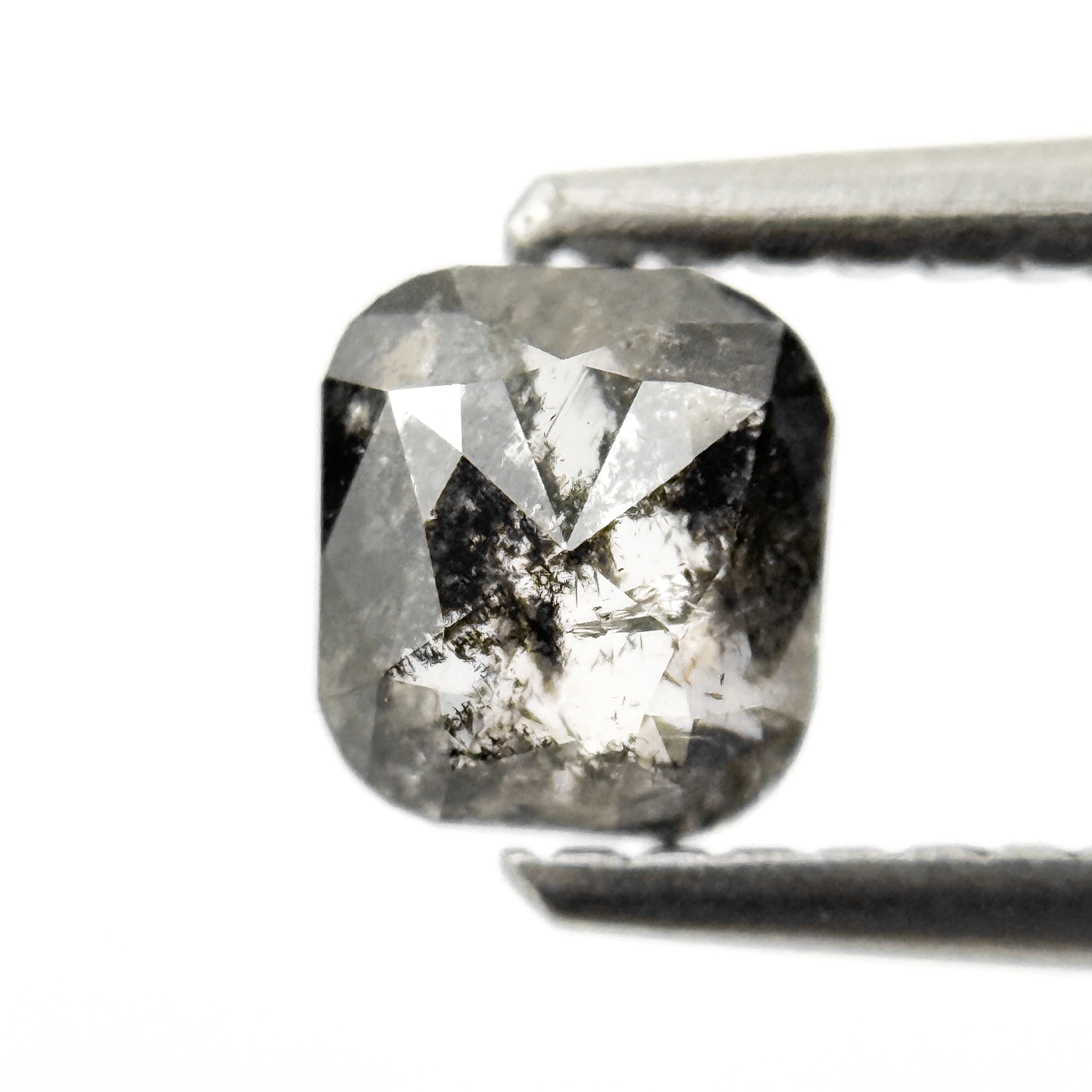 0.69 Ct Cushion Rose Cut Grey Natural Salt and Pepper Diamond