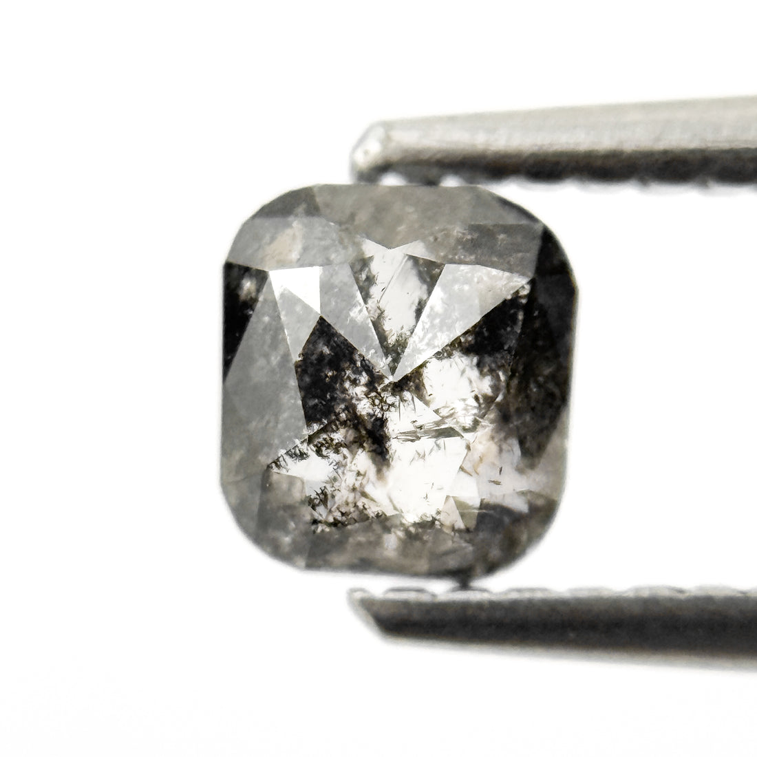 0.69 Ct Cushion Rose Cut Grey Natural Salt and Pepper Diamond