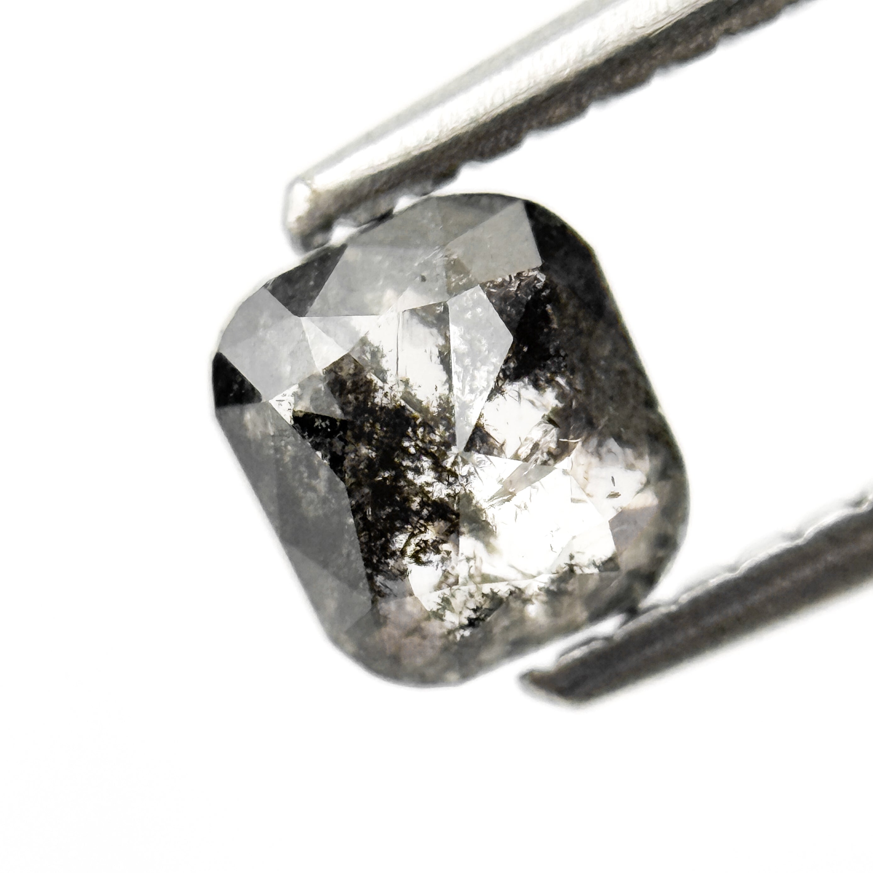 0.69 Ct Cushion Rose Cut Grey Natural Salt and Pepper Diamond