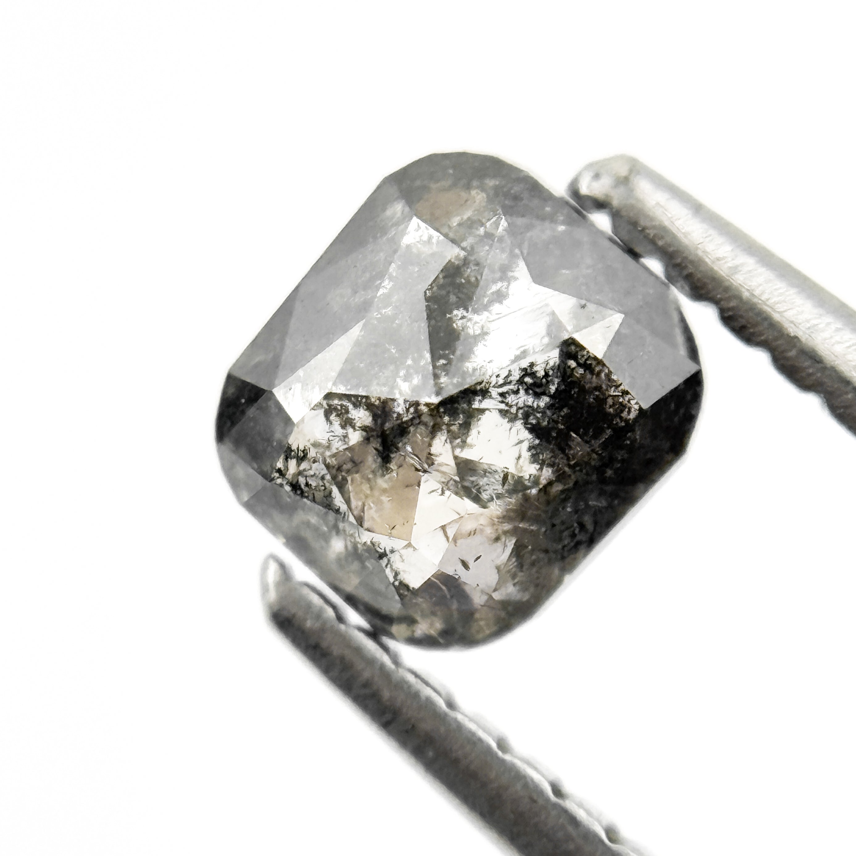 0.69 Ct Cushion Rose Cut Grey Natural Salt and Pepper Diamond