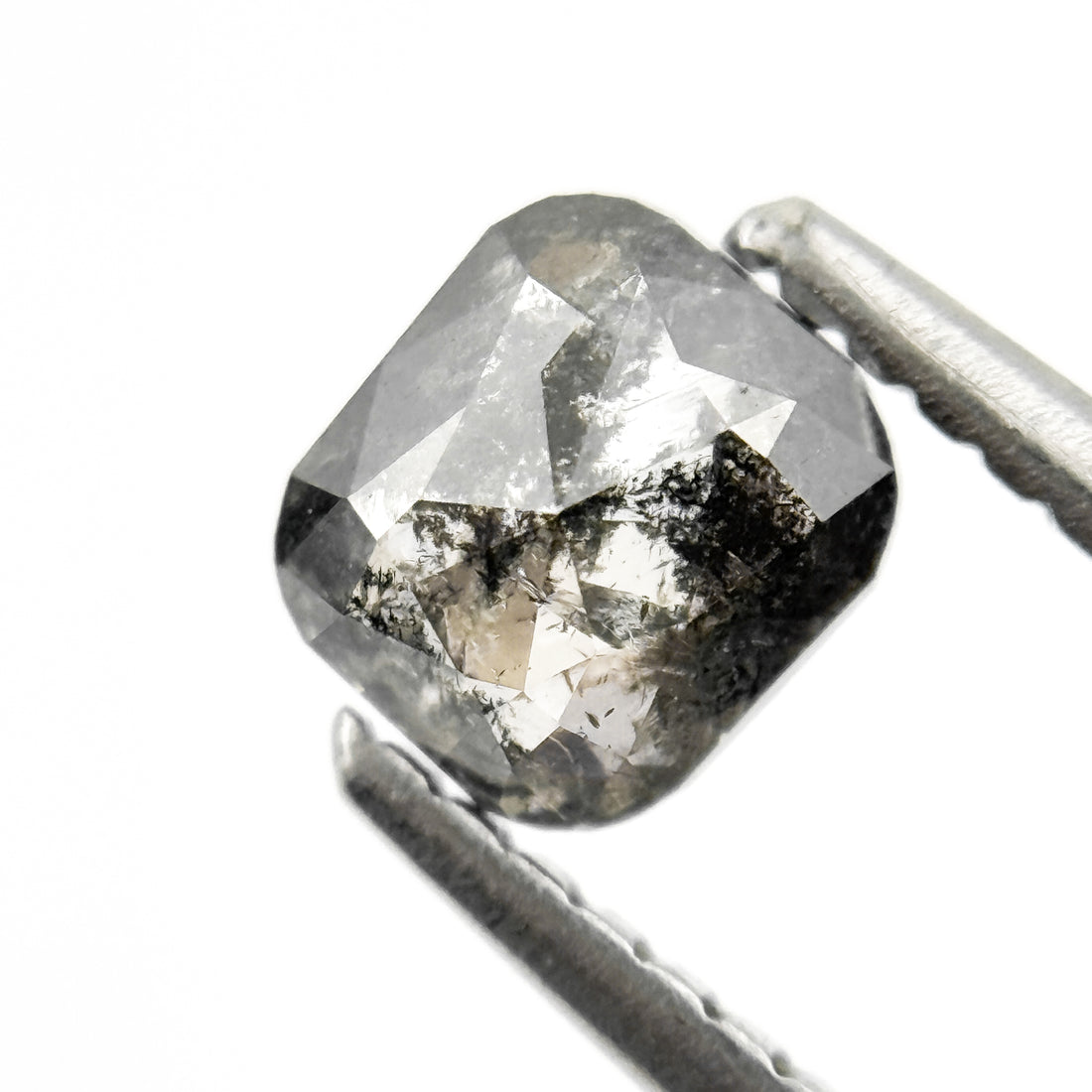 0.69 Ct Cushion Rose Cut Grey Natural Salt and Pepper Diamond