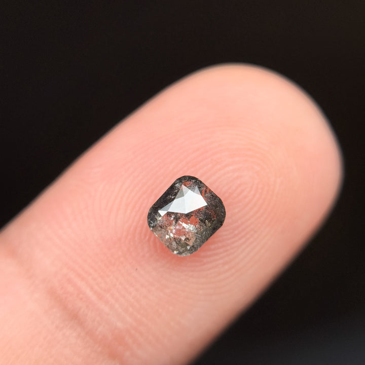 0.69 Ct Cushion Rose Cut Grey Natural Salt and Pepper Diamond