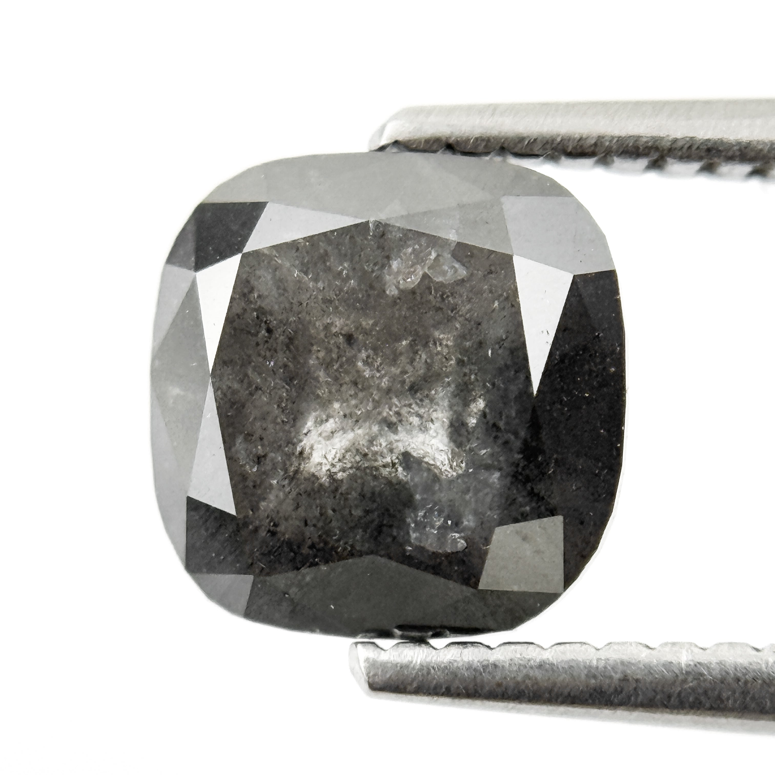 2.01 Ct Cushion Rose Cut Grey Natural Salt and Pepper Diamond