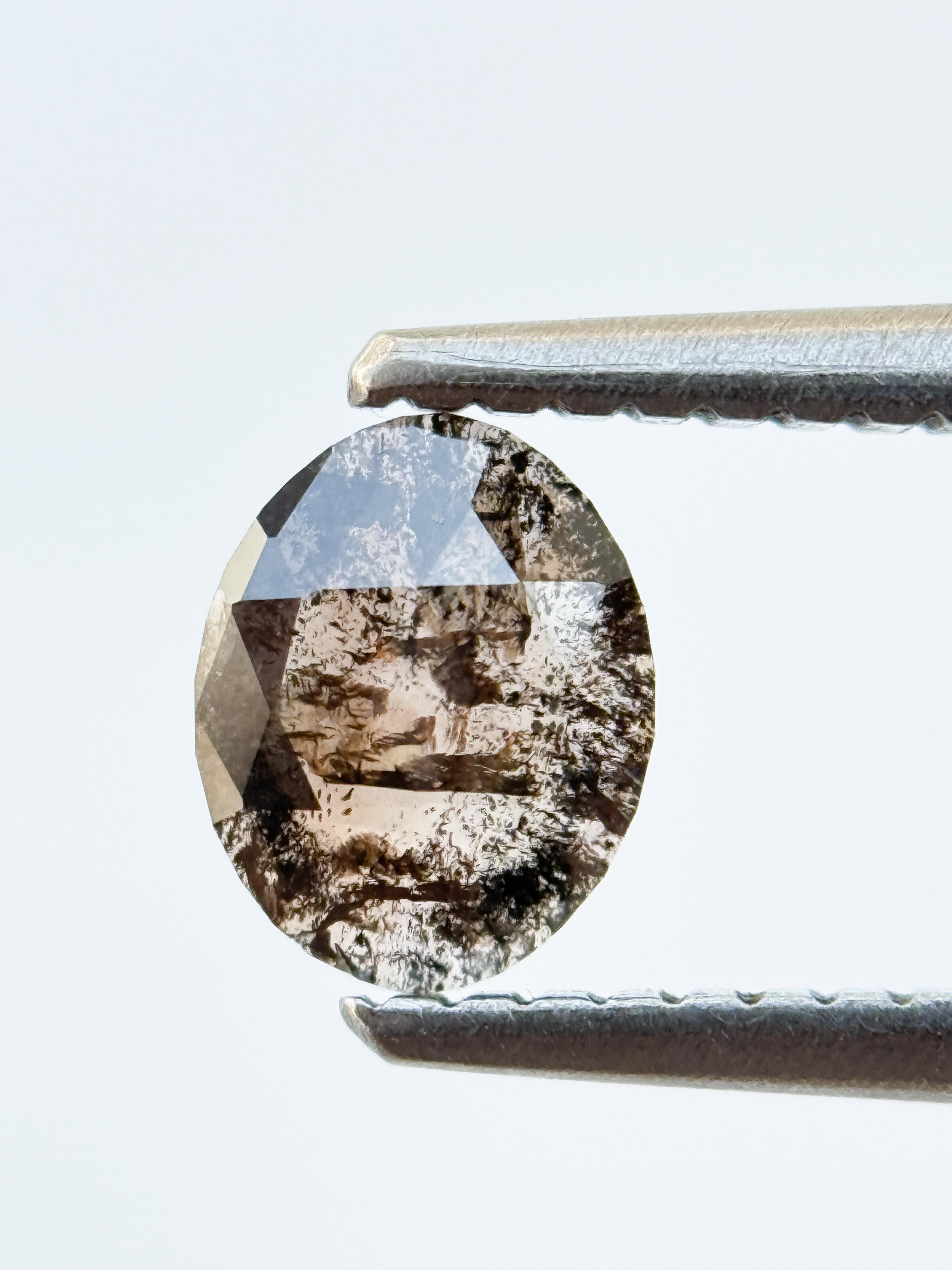 0.55 Ct Oval Rose Cut Brown Natural Salt and Pepper Diamond