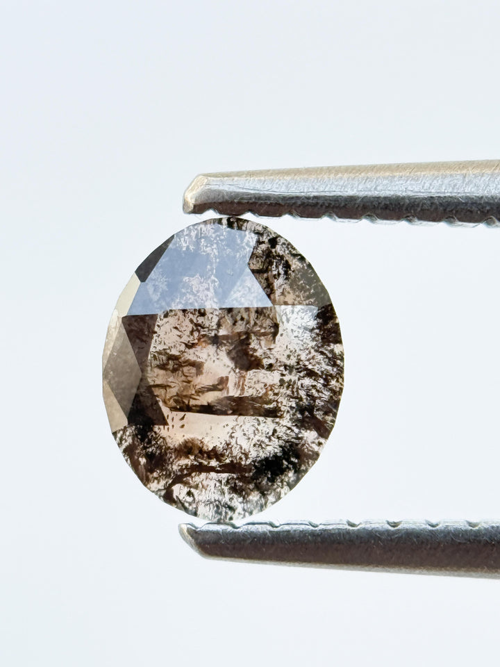 0.55 Ct Oval Rose Cut Brown Natural Salt and Pepper Diamond
