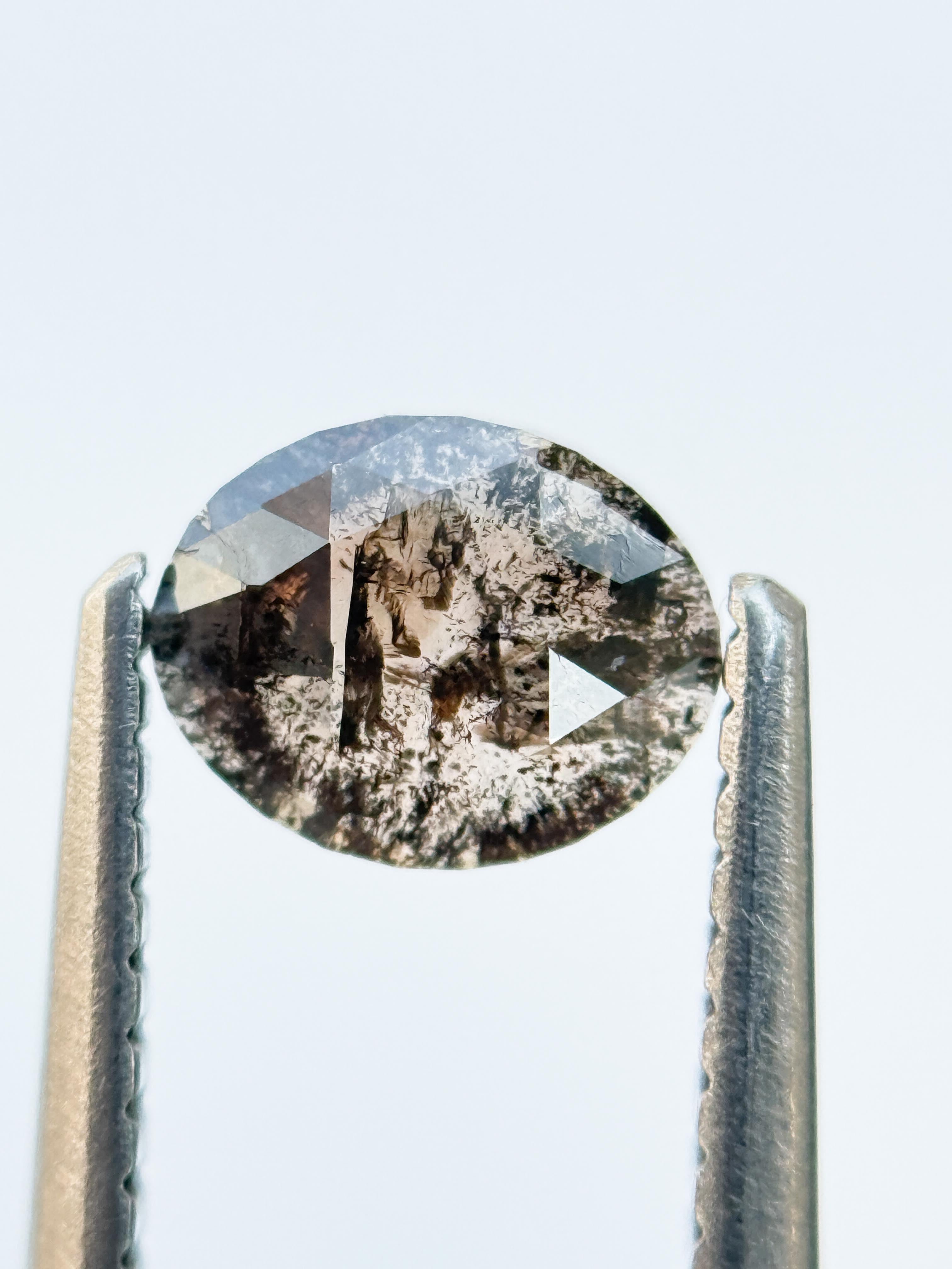 0.55 Ct Oval Rose Cut Brown Natural Salt and Pepper Diamond