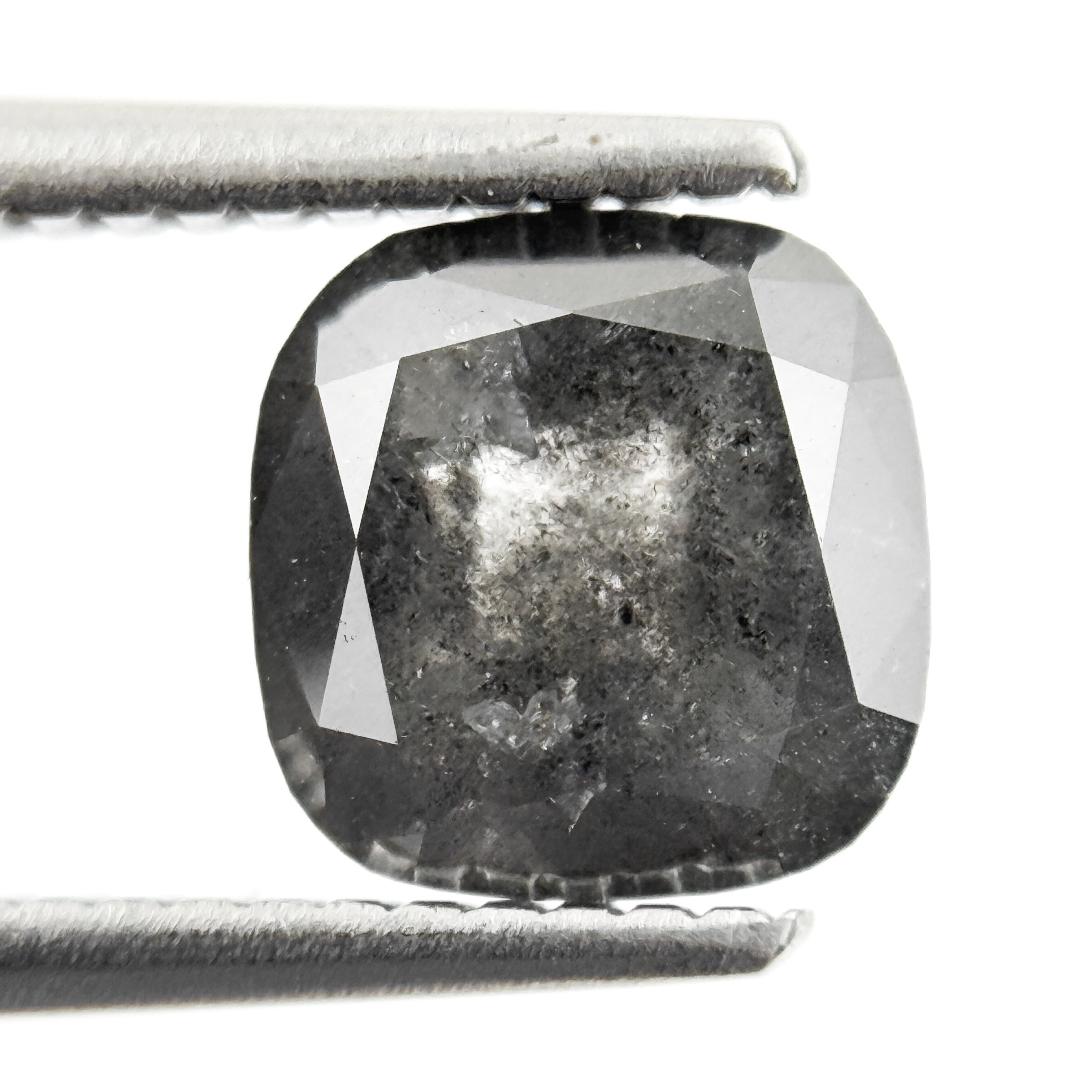 2.01 Ct Cushion Rose Cut Grey Natural Salt and Pepper Diamond