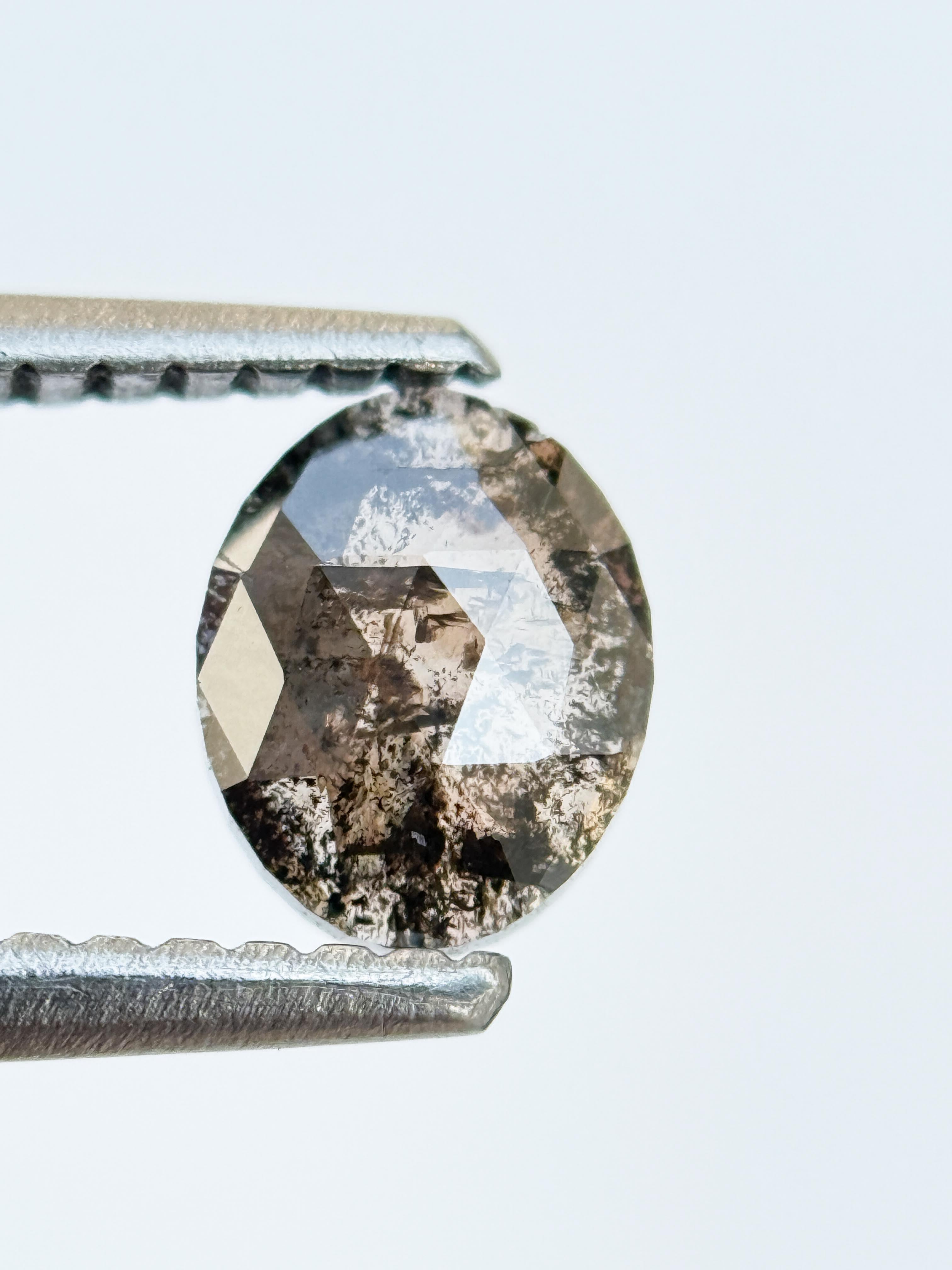0.55 Ct Oval Rose Cut Brown Natural Salt and Pepper Diamond